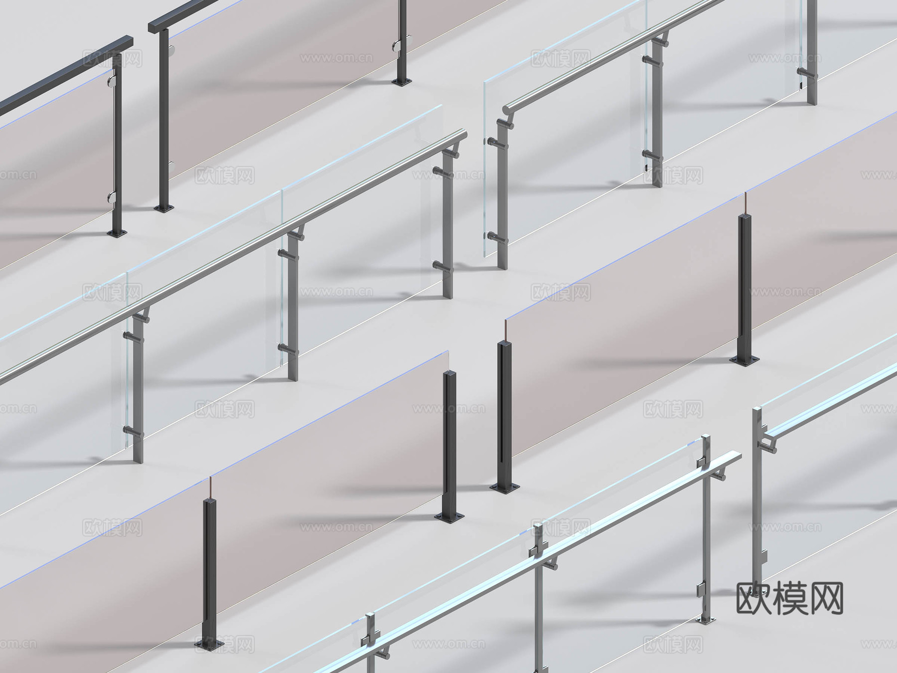 现代围栏 玻璃护栏 玻璃栏杆 栏杆 护栏 不锈钢围栏 阳台围3d模型下载