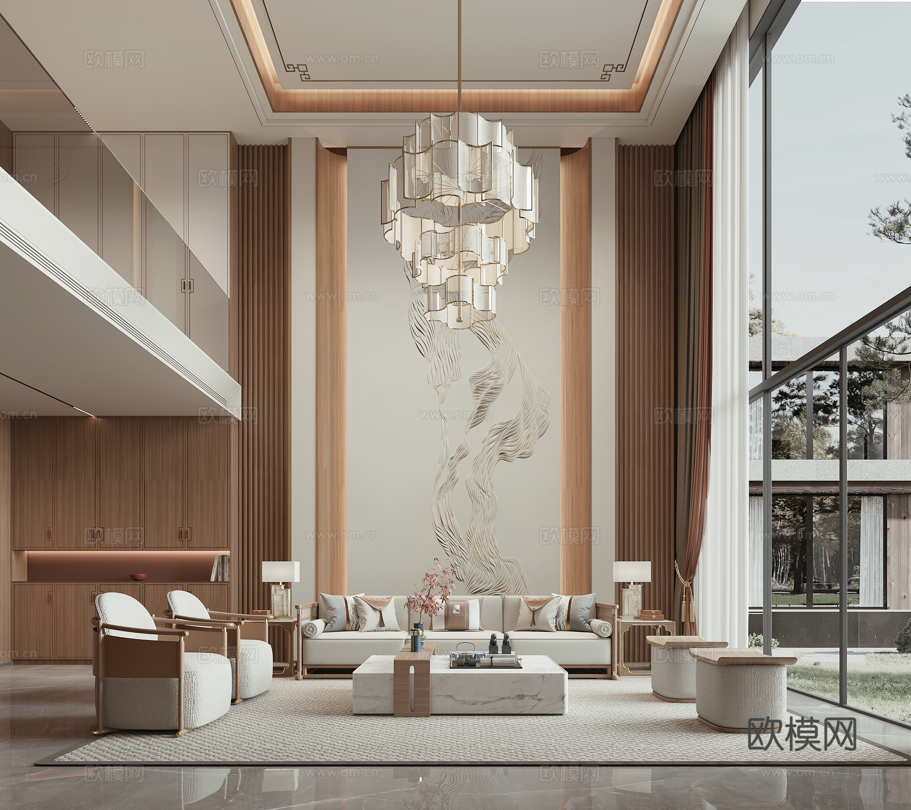 新中式别墅客厅3d模型下载