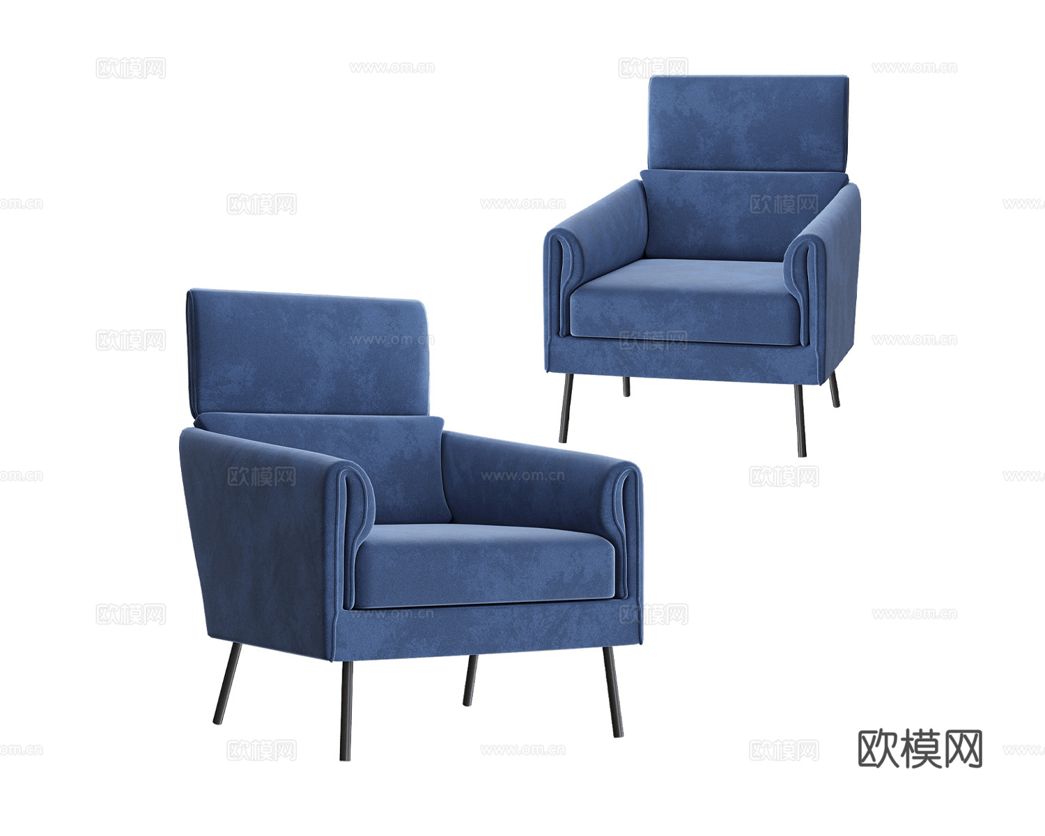 Saiwala 蓝色布艺单人沙发3d模型下载