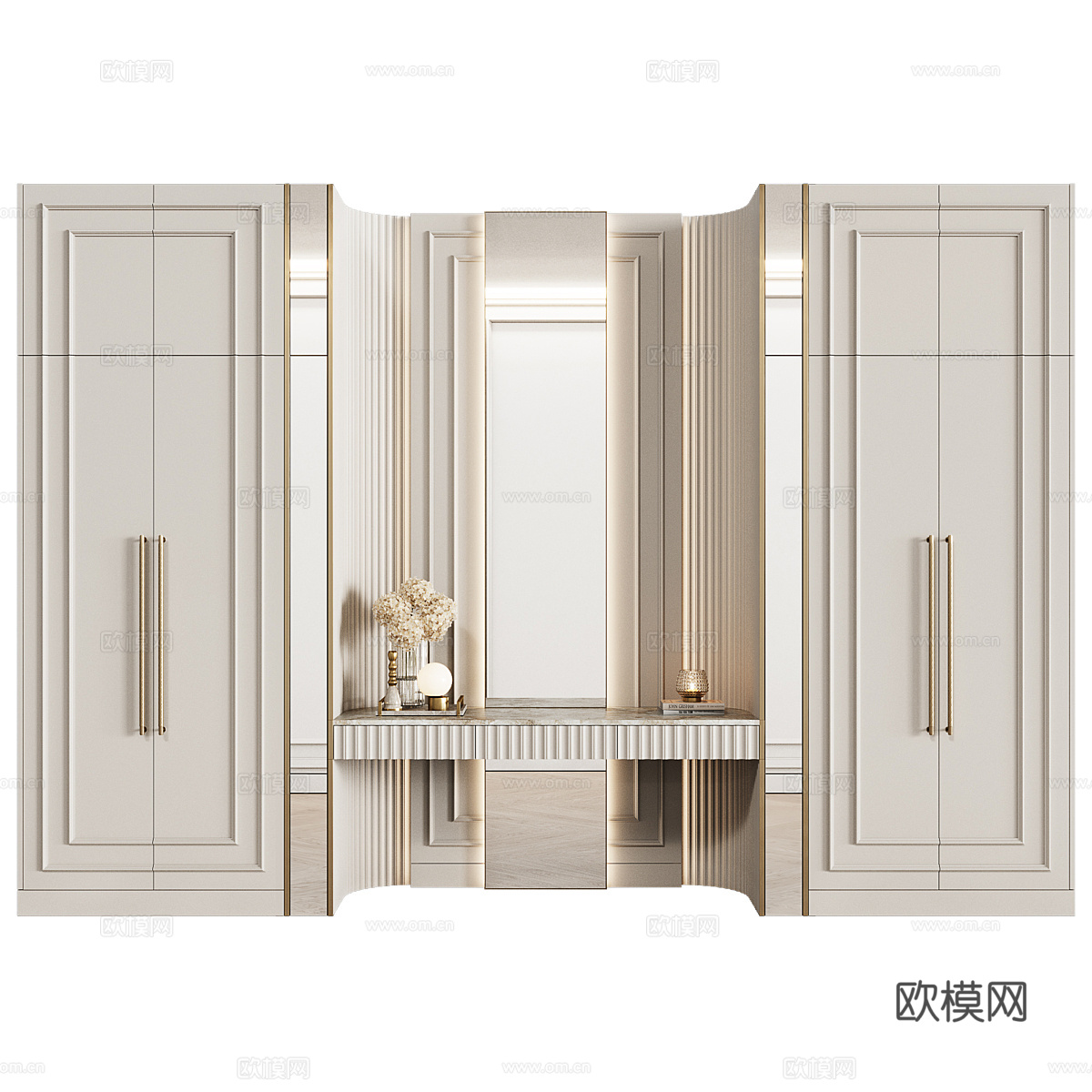 新古典主义衣柜梳妆台3d模型下载（渲染图1）