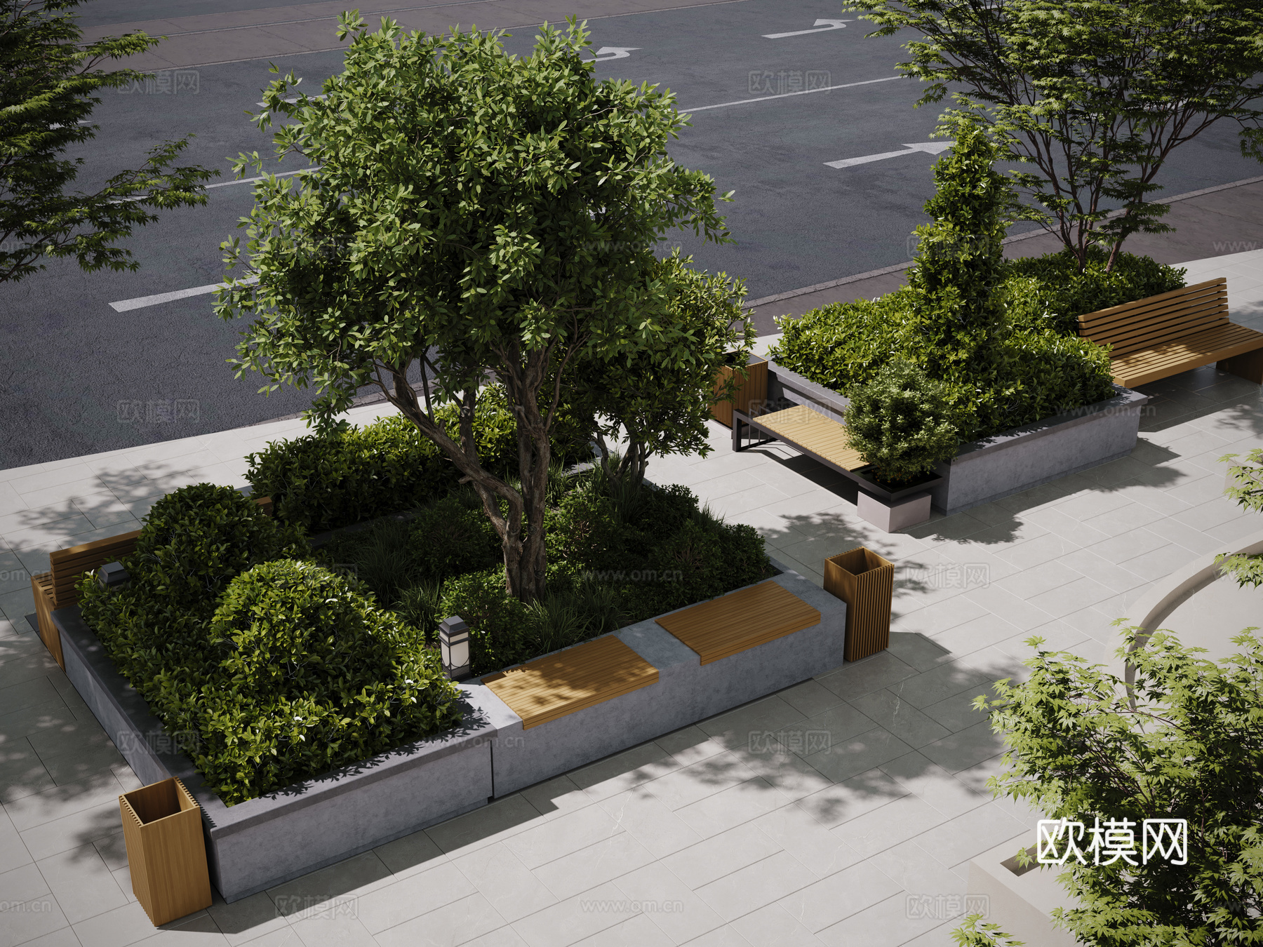现代户外景观座椅 户外椅 景观植物 树池 花坛座椅3d模型下载