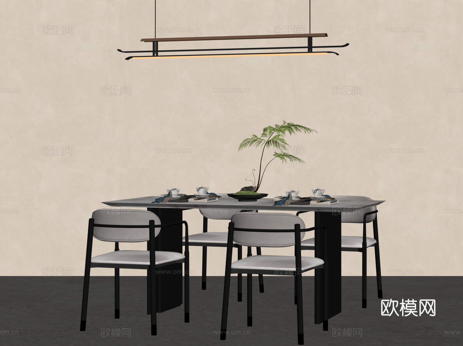 新中式餐桌椅su模型