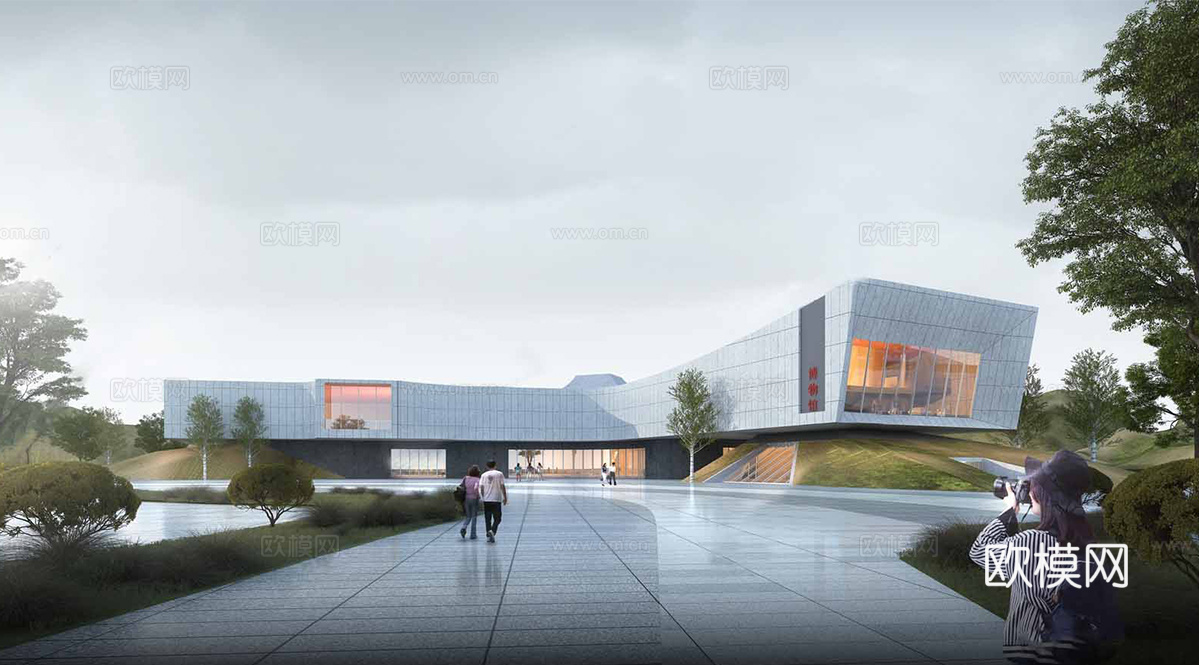 现代展览馆建筑 博物馆 建筑外观su模型