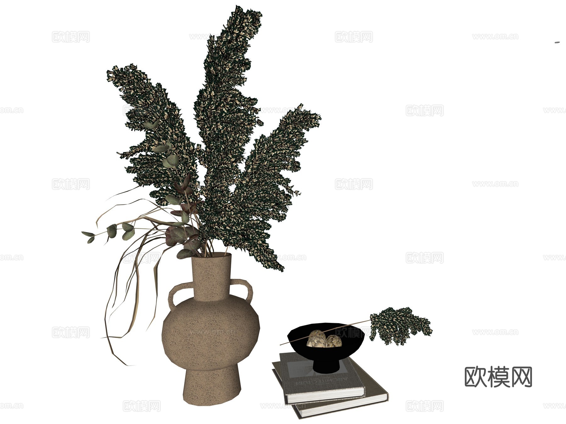 现代花瓶植物装饰摆件su模型