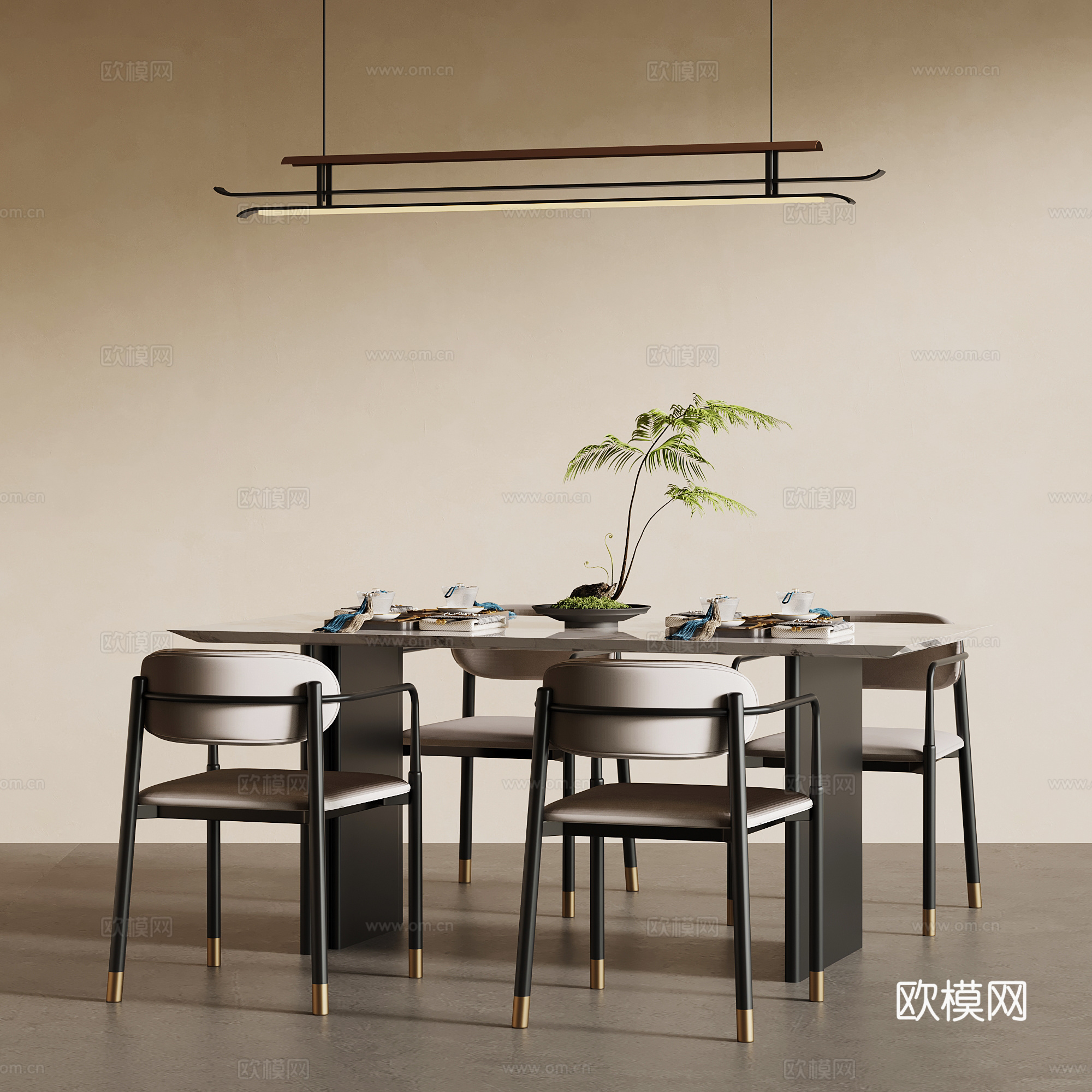 新中式餐桌椅su模型