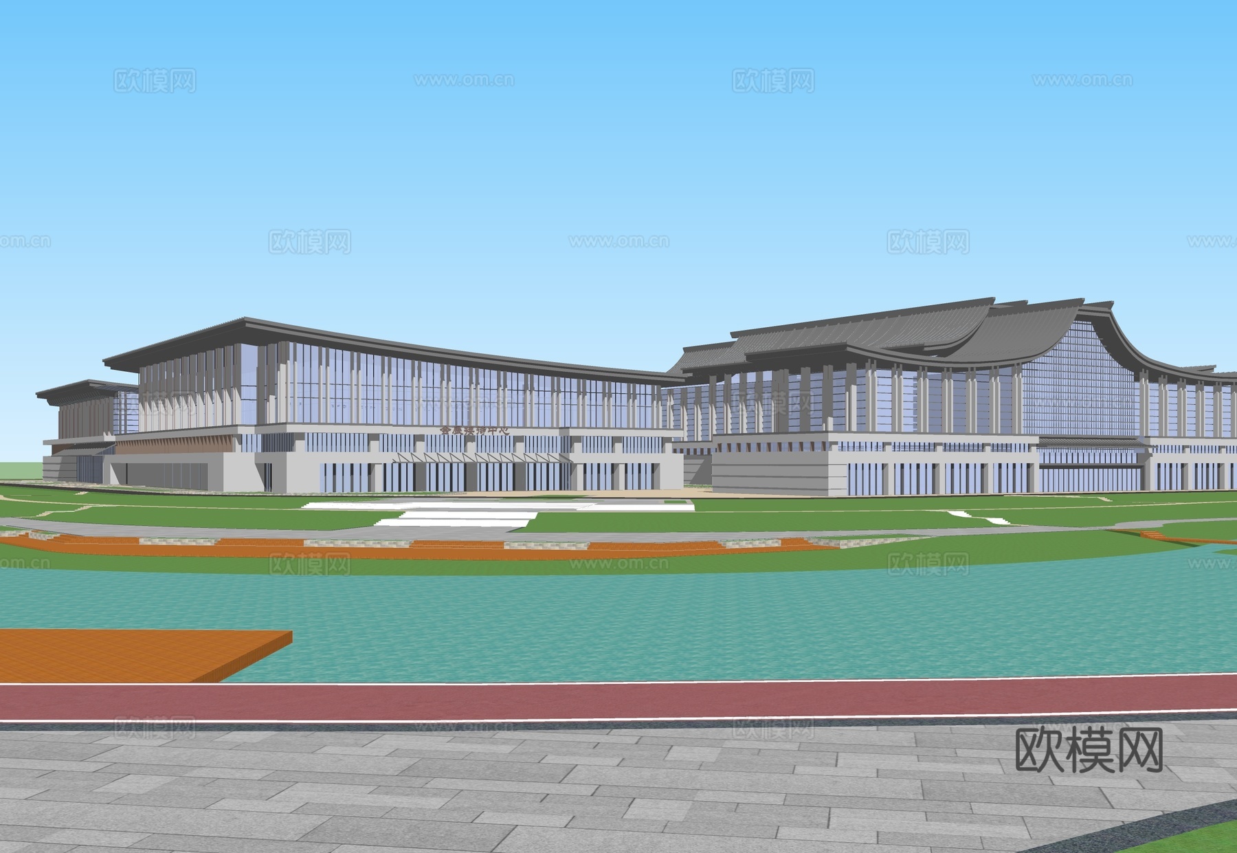 新中式展览馆建筑 会展中心su模型