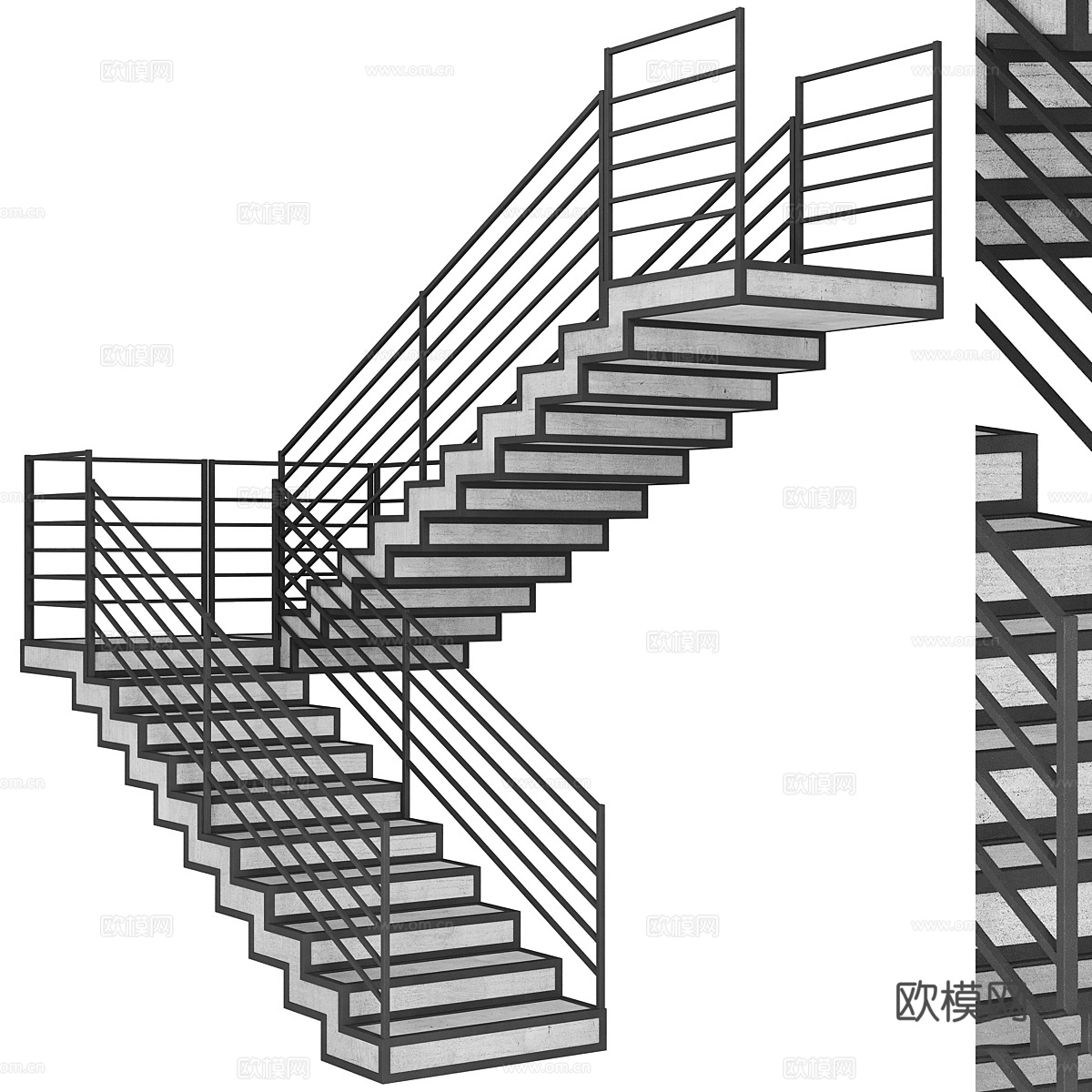 现代户外钢结构扶手楼梯3d模型下载（渲染图1）