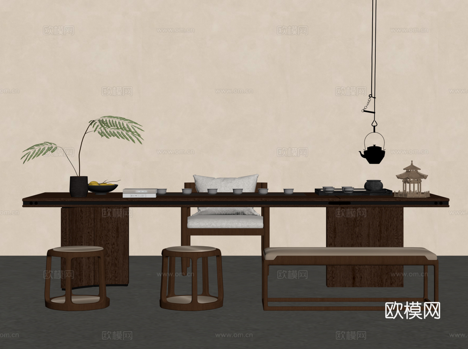 新中式餐桌椅su模型