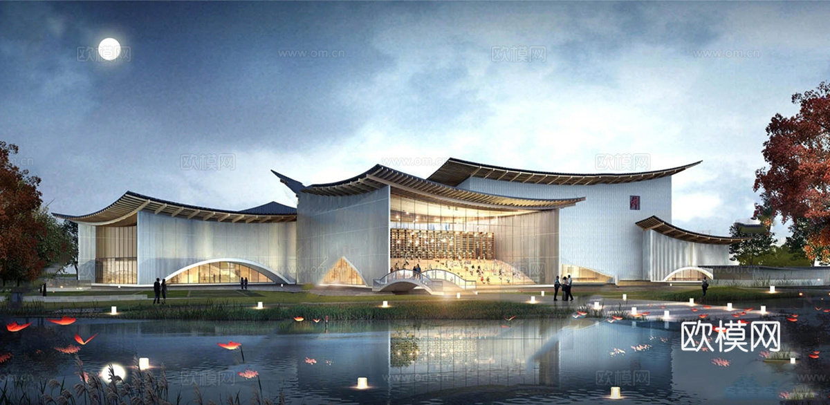 现代展览馆建筑 博物馆 建筑外观su模型