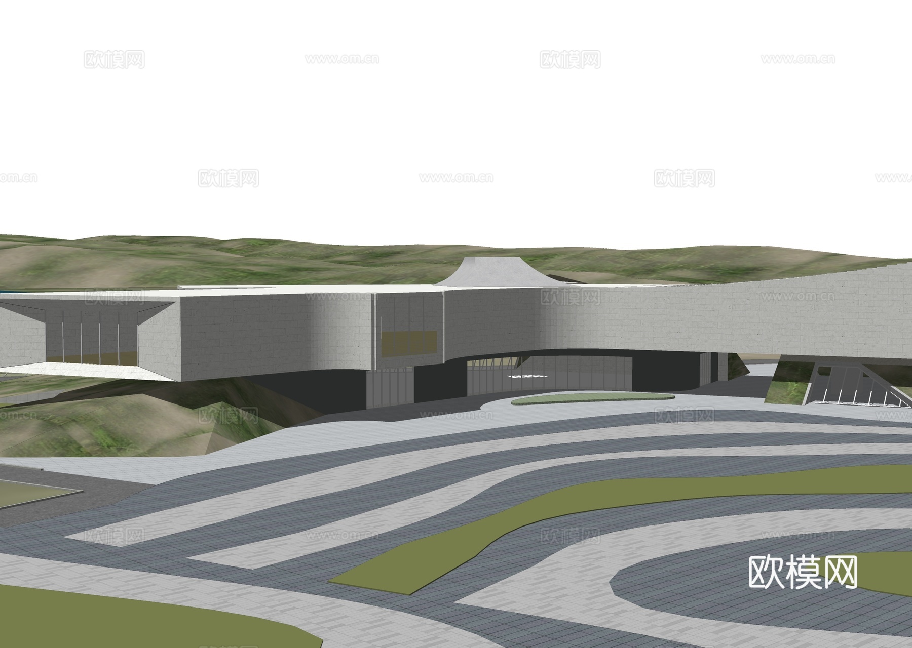 现代展览馆建筑 博物馆 建筑外观su模型