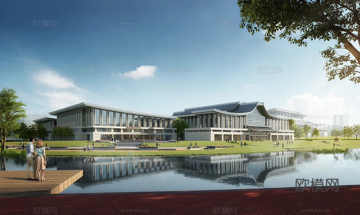 新中式展览馆建筑 会展中心su模型