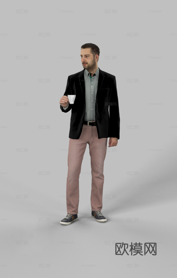 现代人物 三维人物 喝咖啡的男人su模型下载（渲染图1）