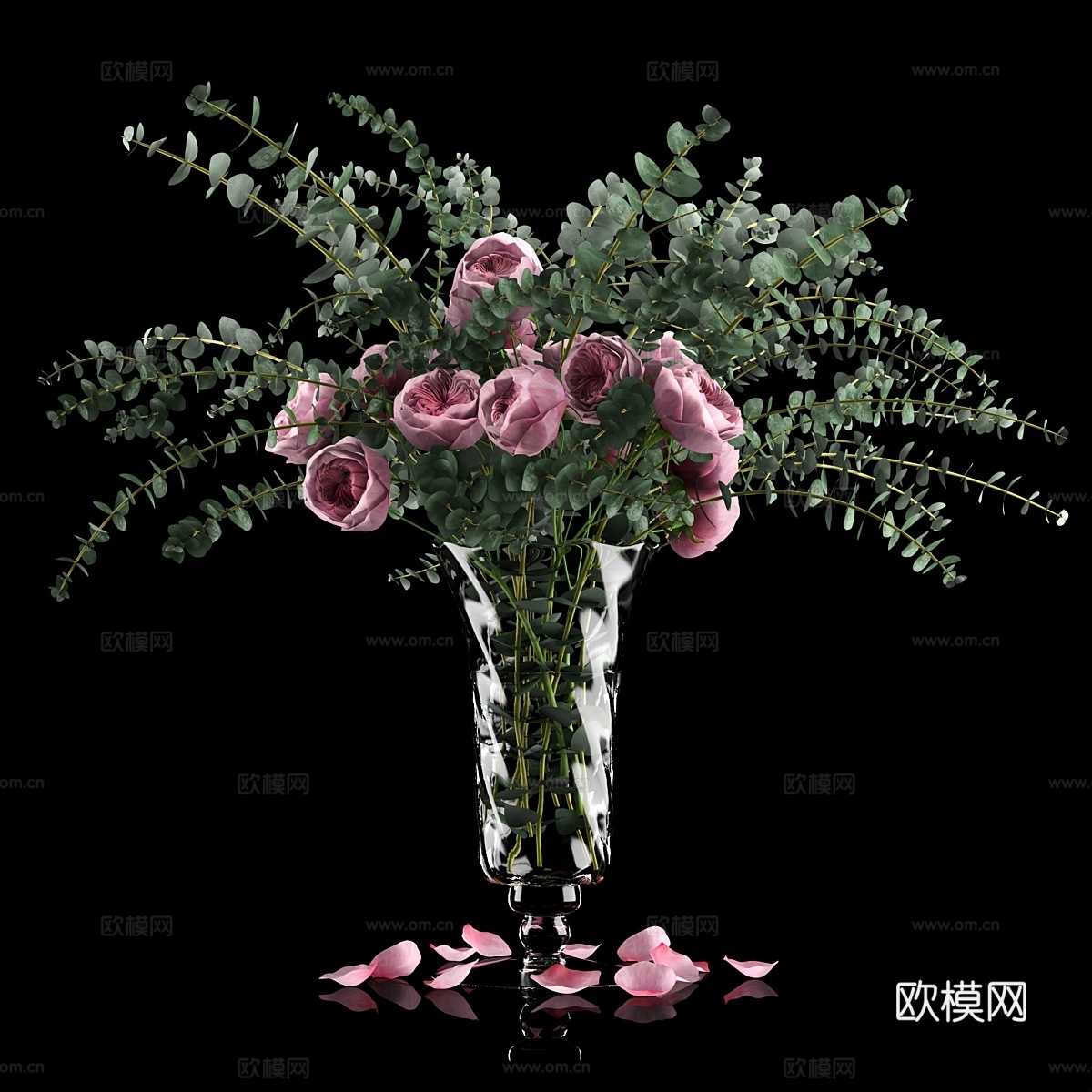 粉红玫瑰与桉树3d模型下载