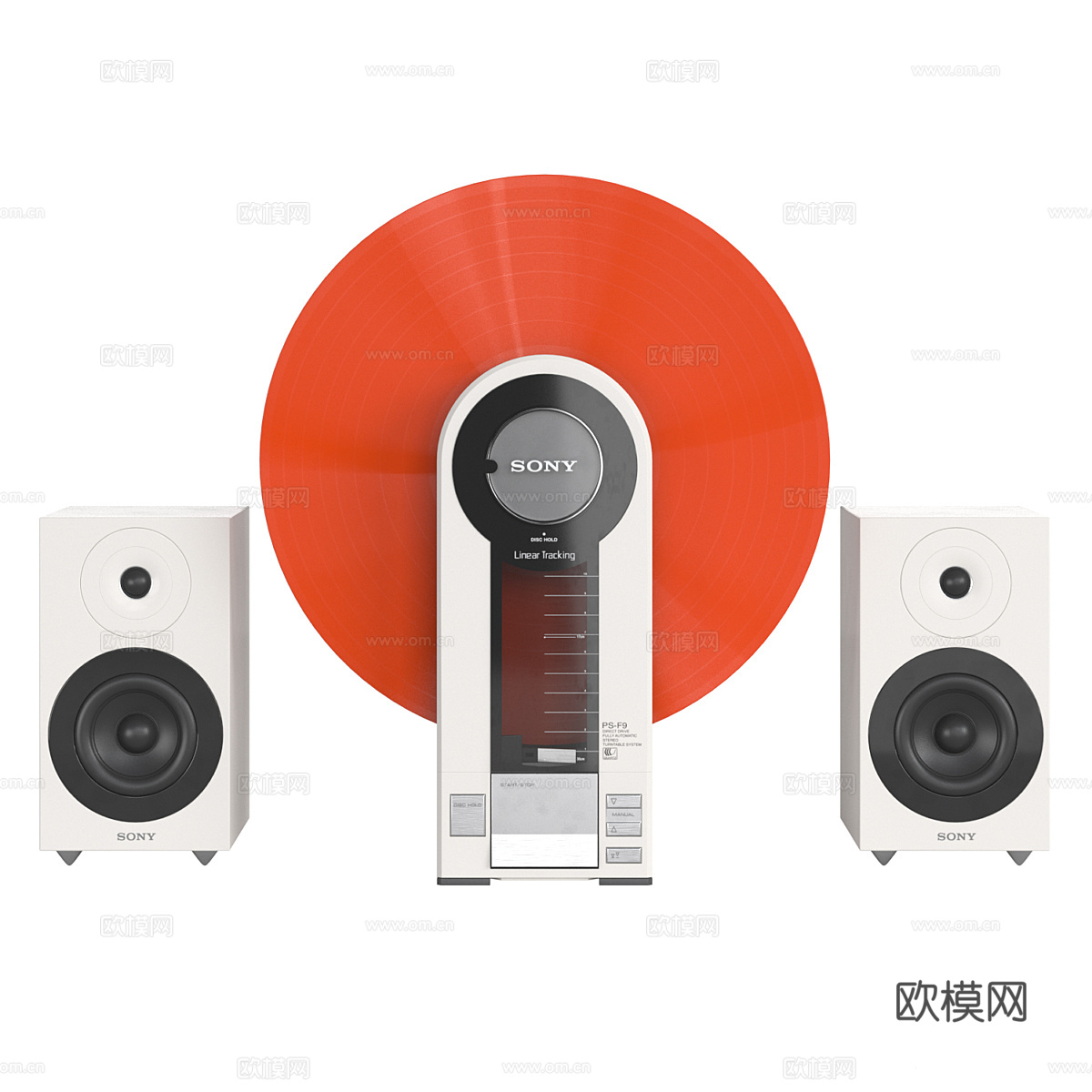 现代黑胶索尼唱片机 音响组合3d模型下载（渲染图2）