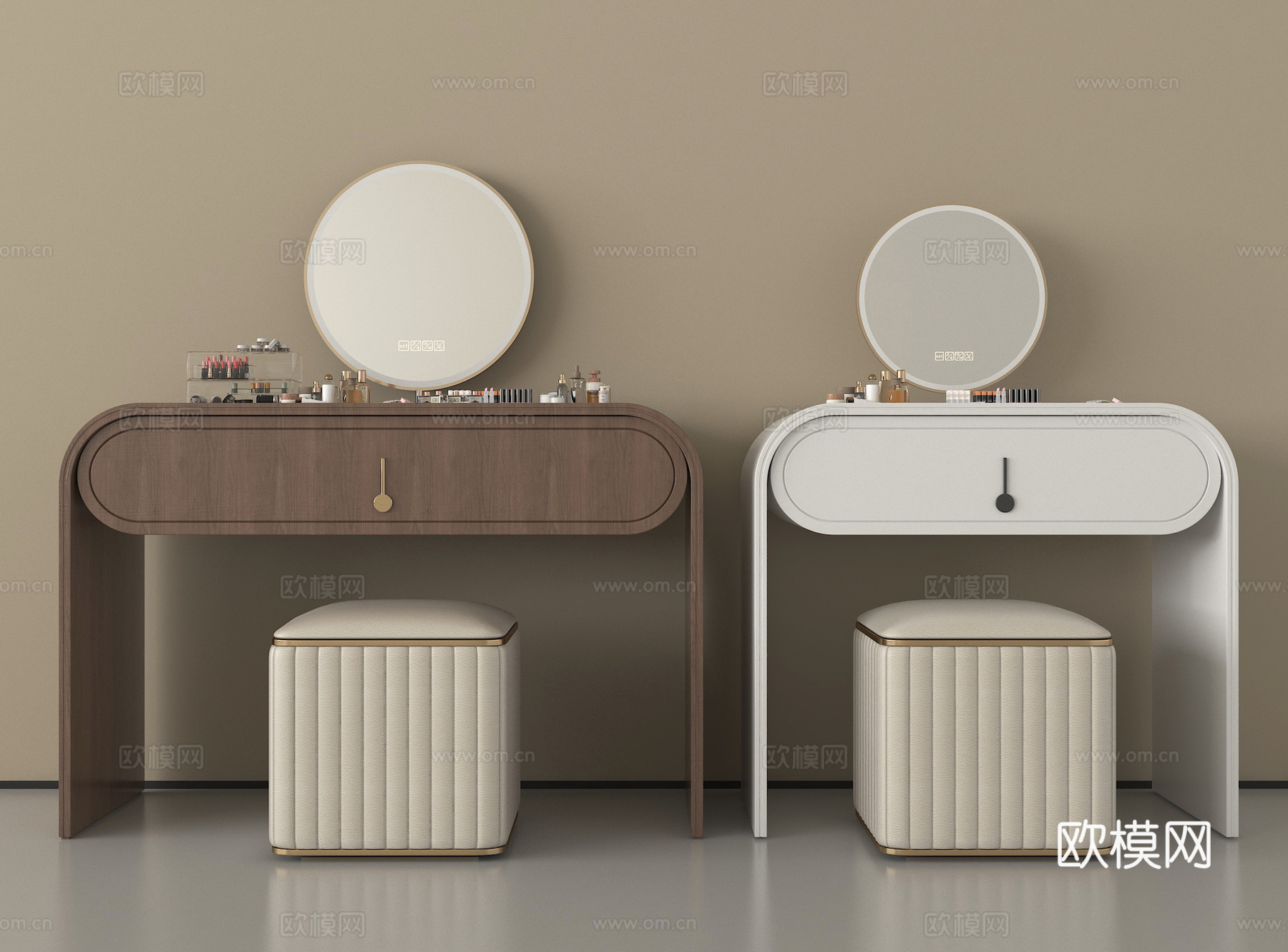 现代复古梳妆台   化妆镜 化妆品su模型