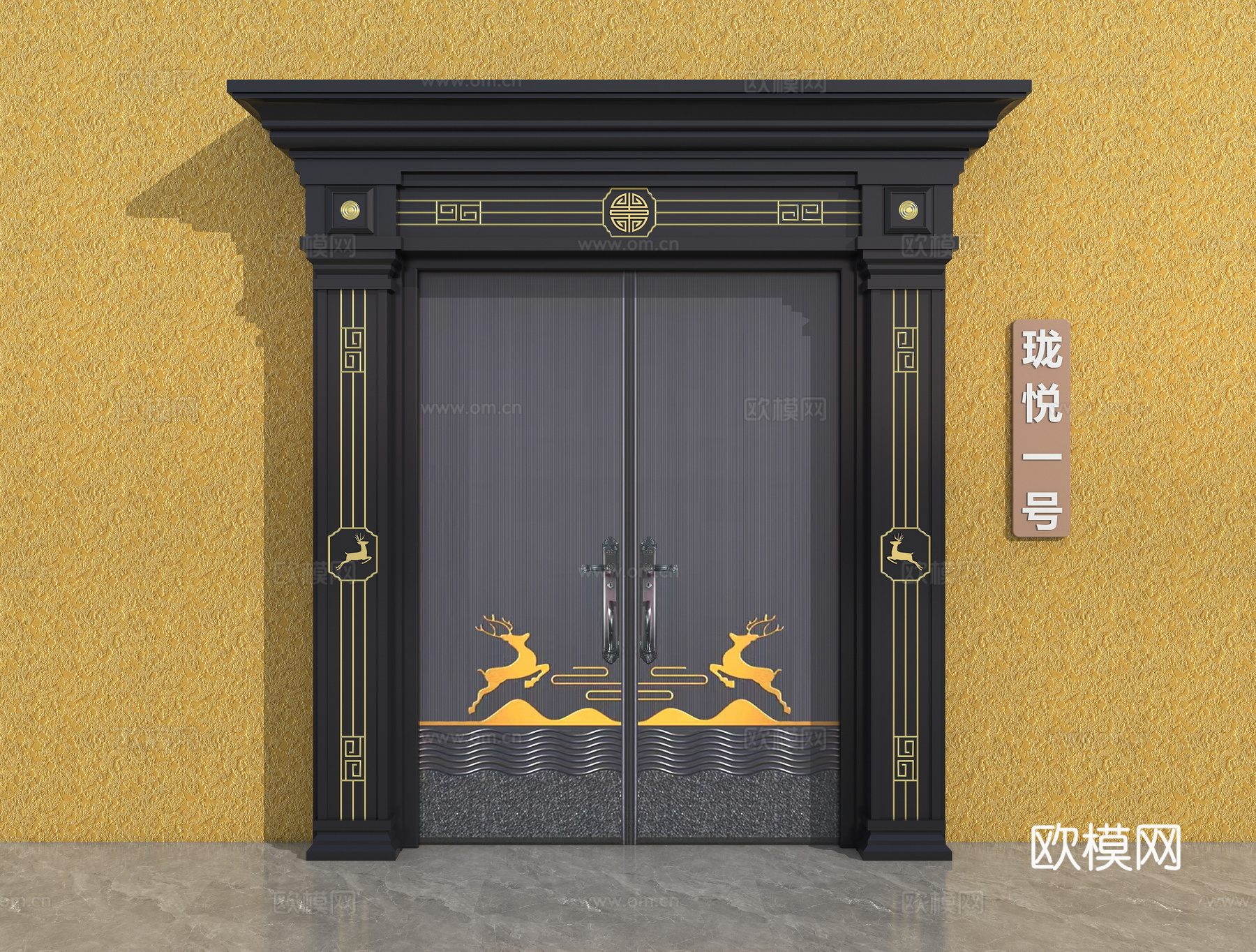 中式门 入户门su模型