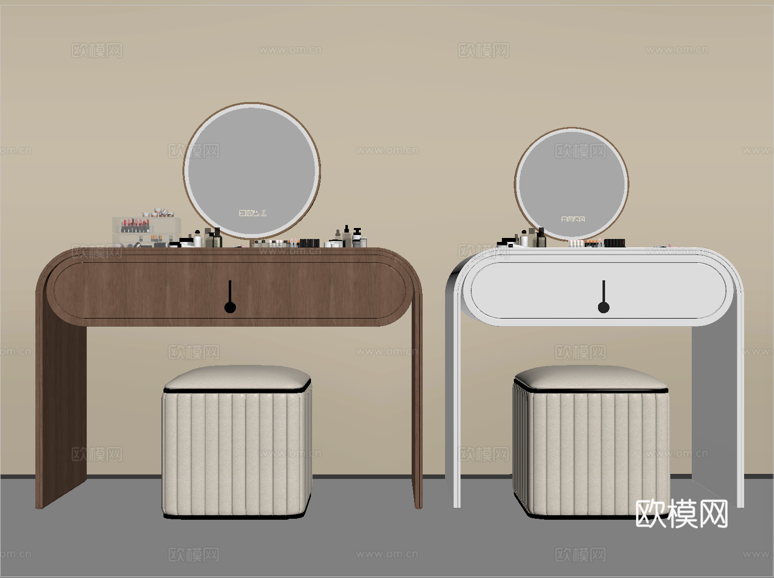 现代复古梳妆台   化妆镜 化妆品su模型