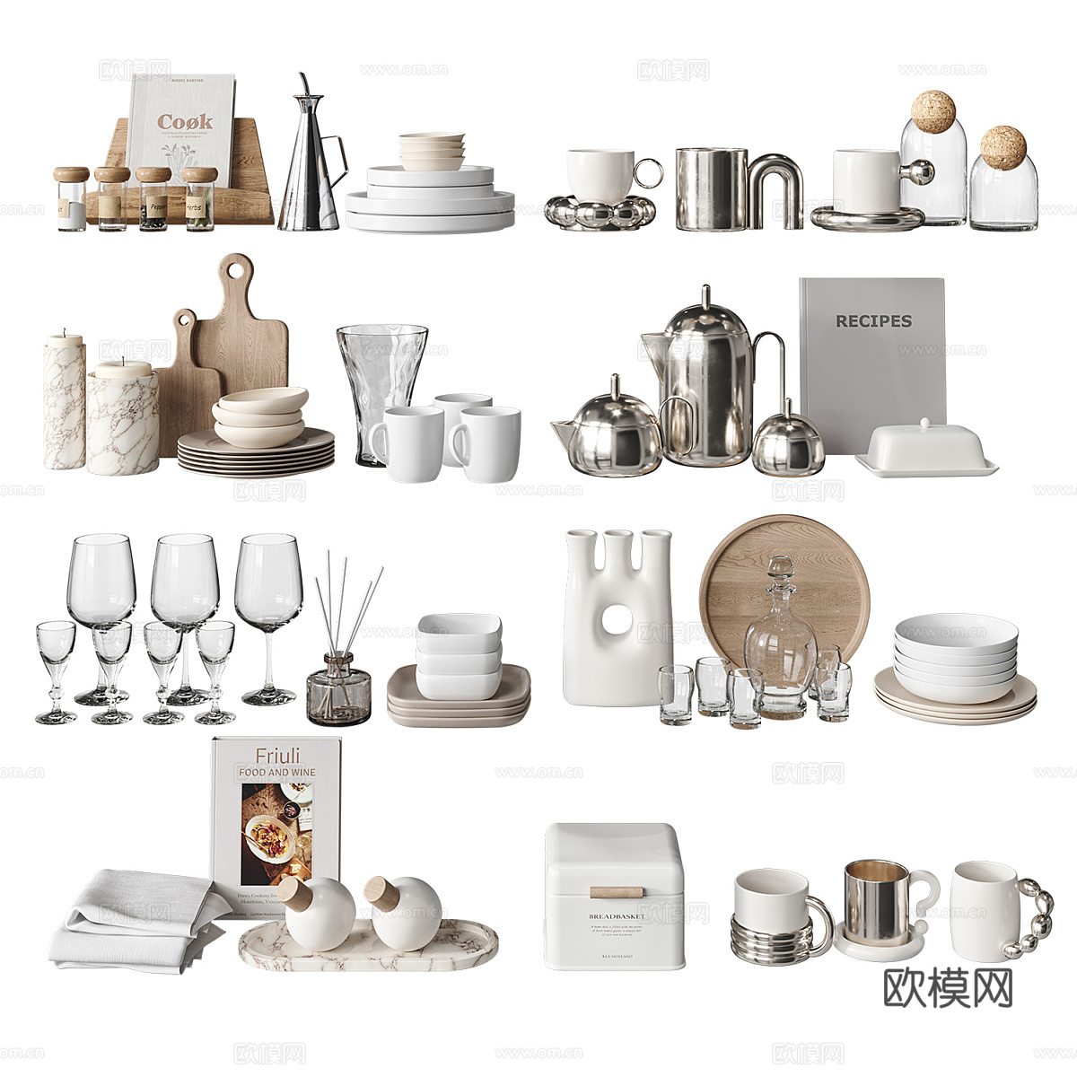 现代厨房炊具 餐具3d模型下载（渲染图2）