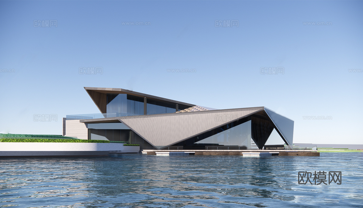 现代展览馆建筑 博物馆 建筑外观su模型