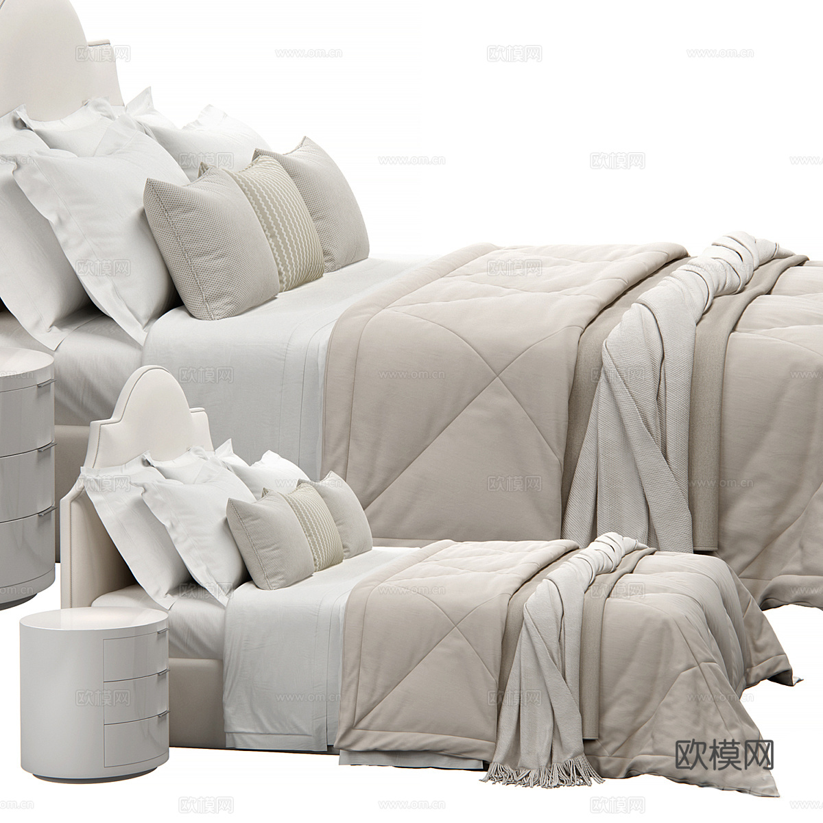 美式简约 Nicolette 布艺双人床3d模型下载（渲染图3）