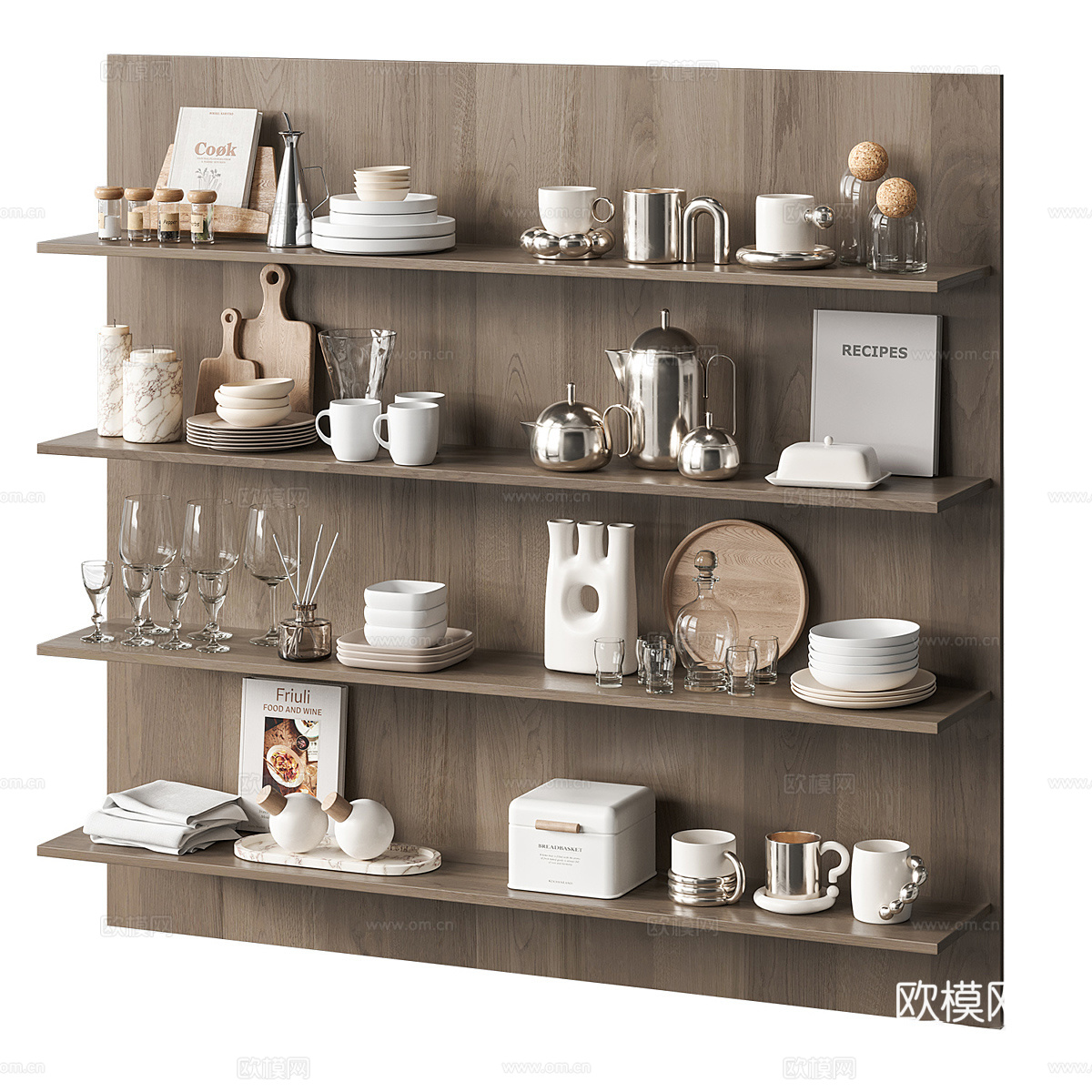 现代厨房炊具 餐具3d模型下载（渲染图1）