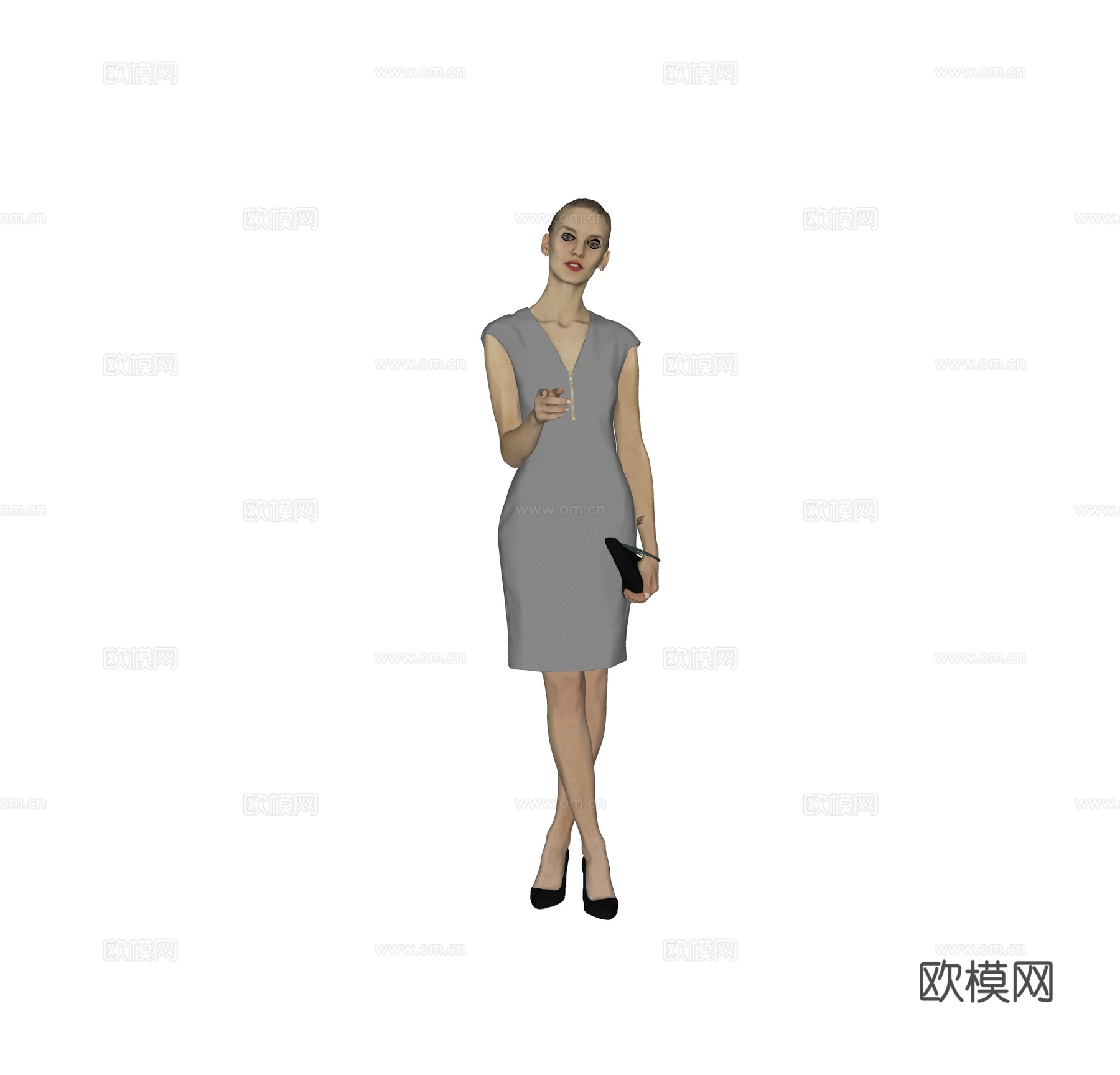 现代人物 三维人物 站姿连衣裙女人su模型