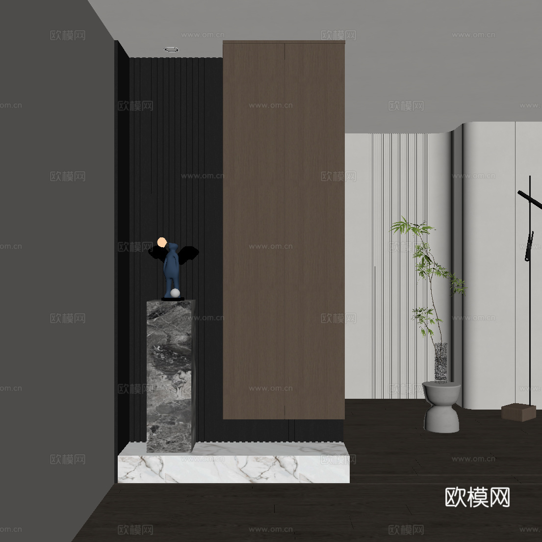 意式极简玄关柜 入户鞋柜 玄关背景su模型