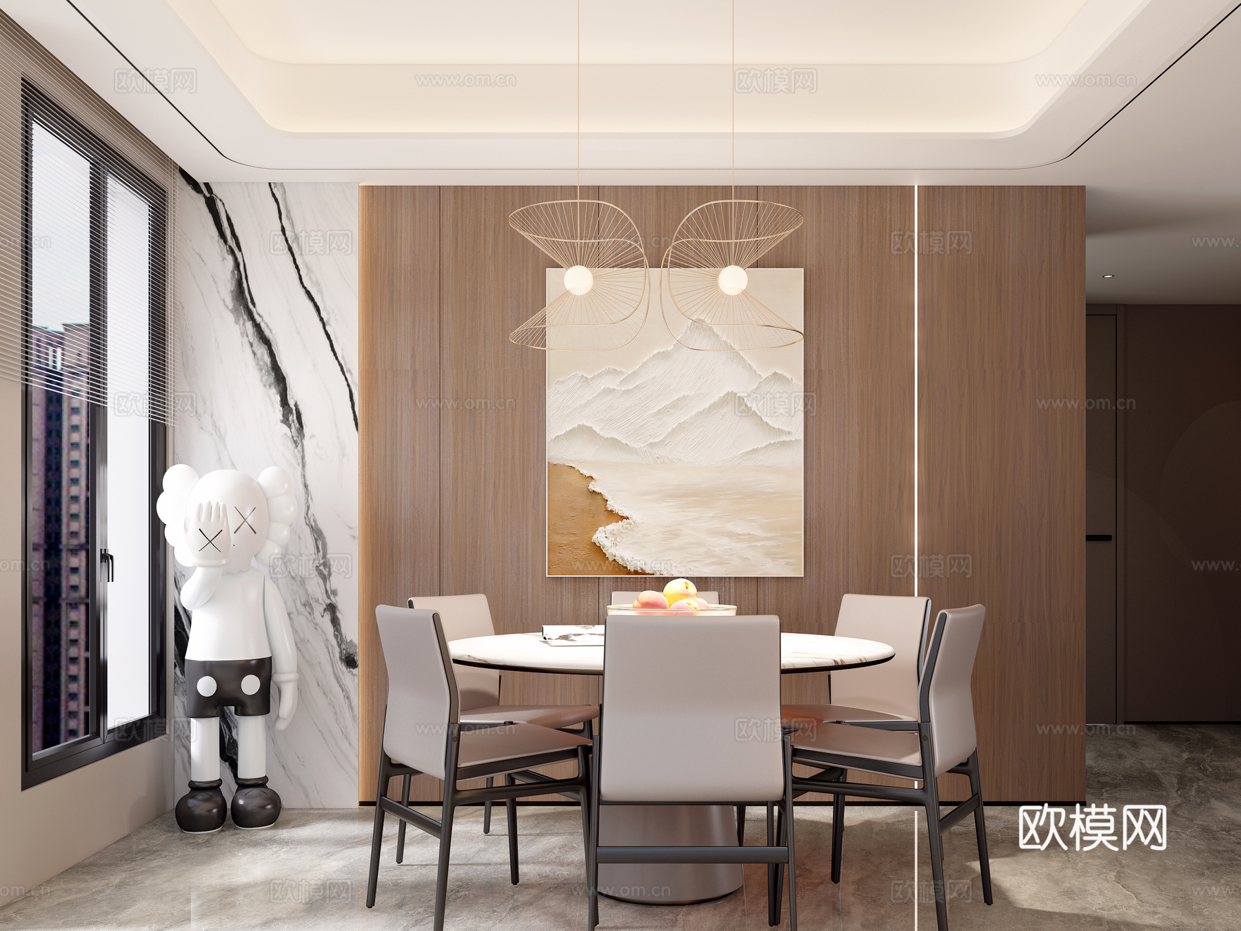 现代简约餐厅 圆桌餐厅3d模型下载