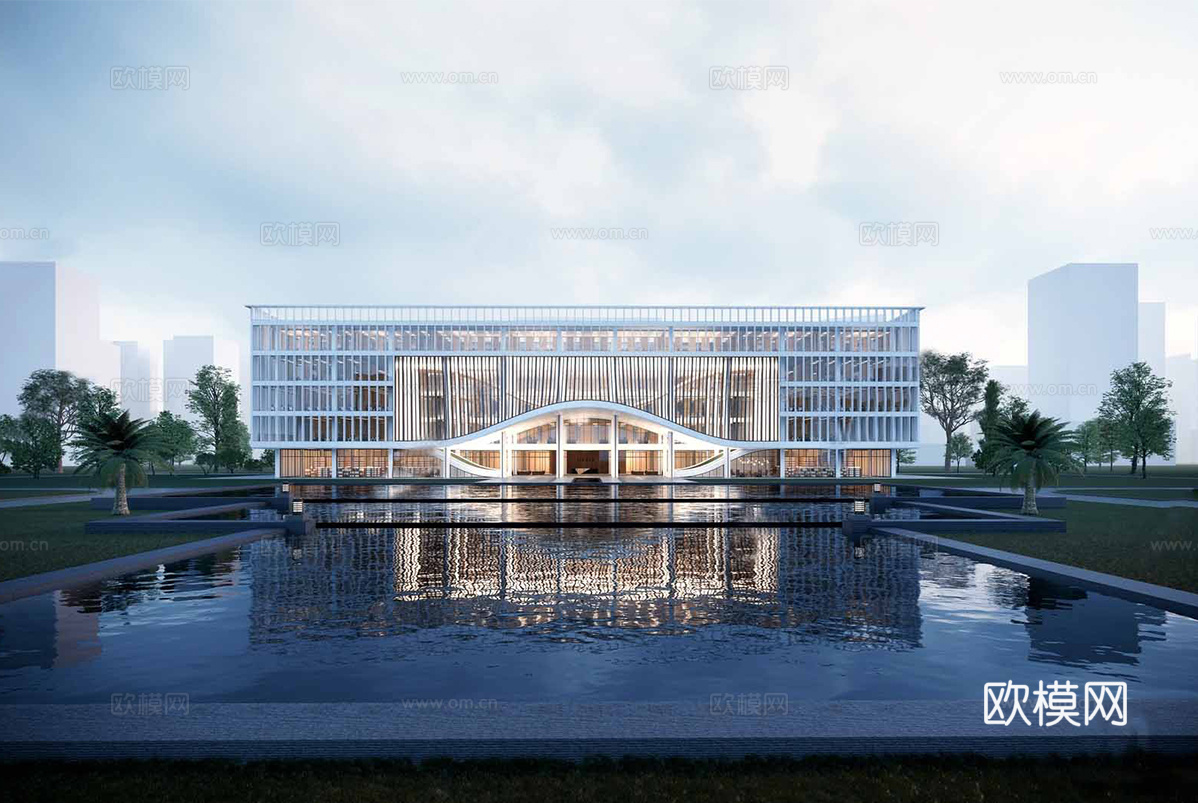 现代展览馆建筑 博物馆 建筑外观su模型