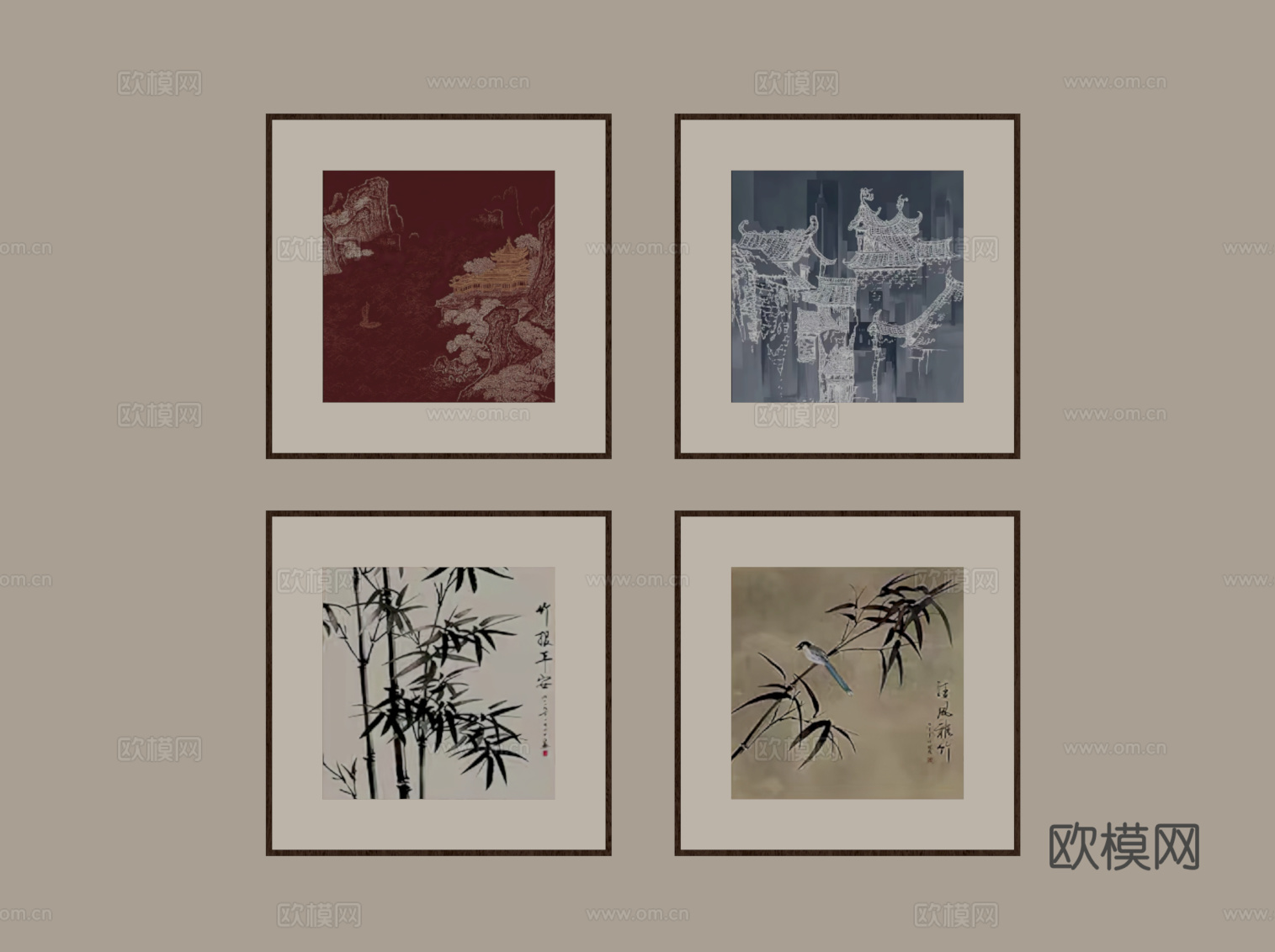 新中式挂画 宋氏风挂画su模型