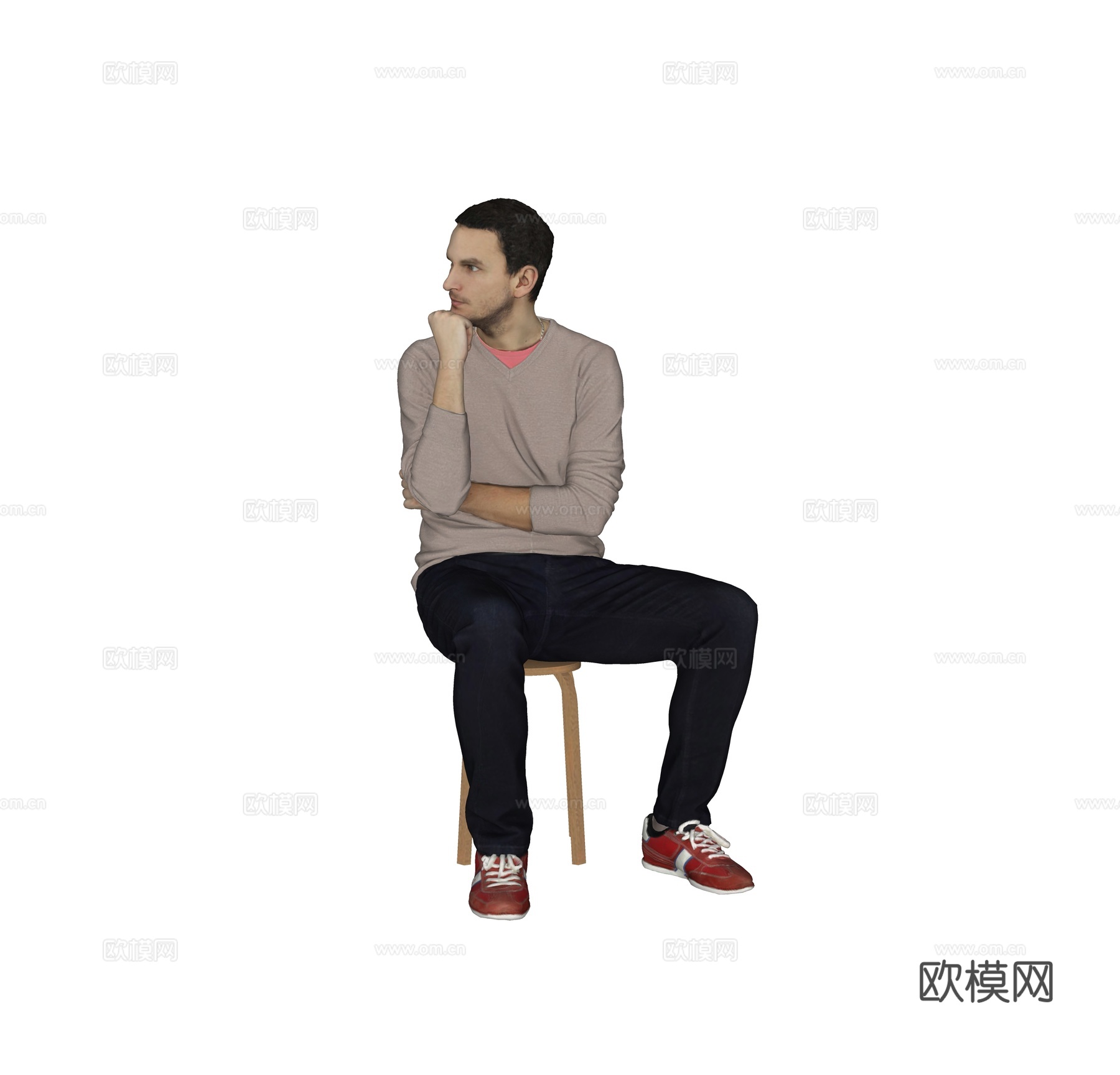 现代人物 三维人物 男人坐姿su模型