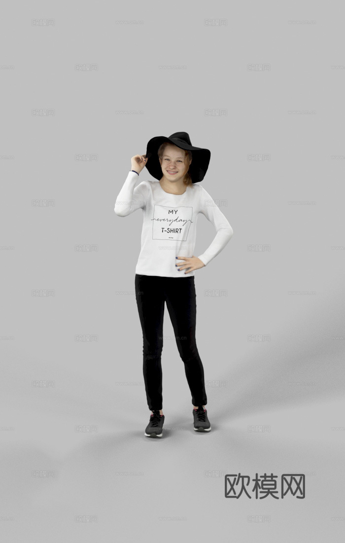 现代人物 三维人物 站姿戴帽子的女人su模型