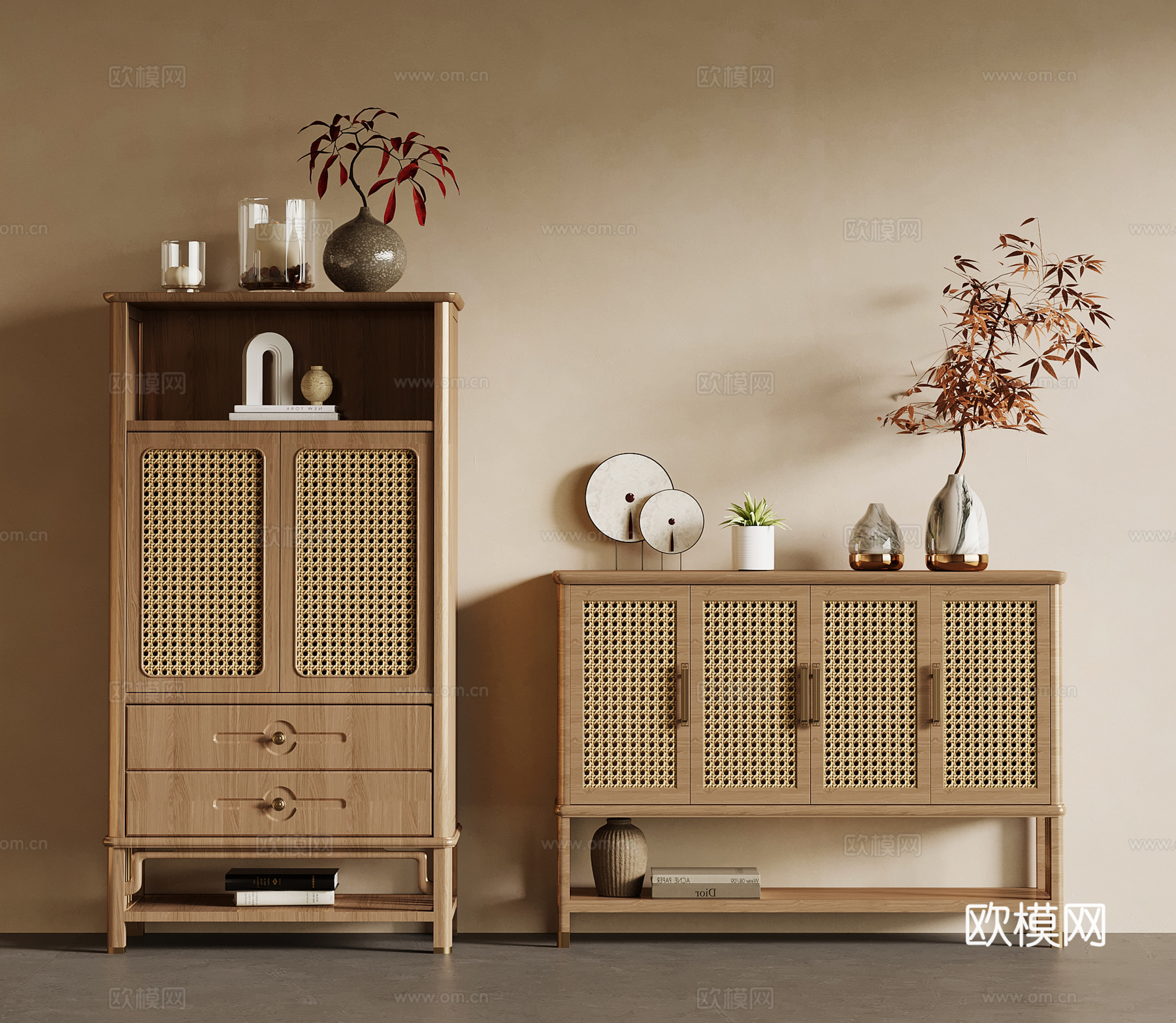 新中式餐边柜 斗柜 高柜su模型