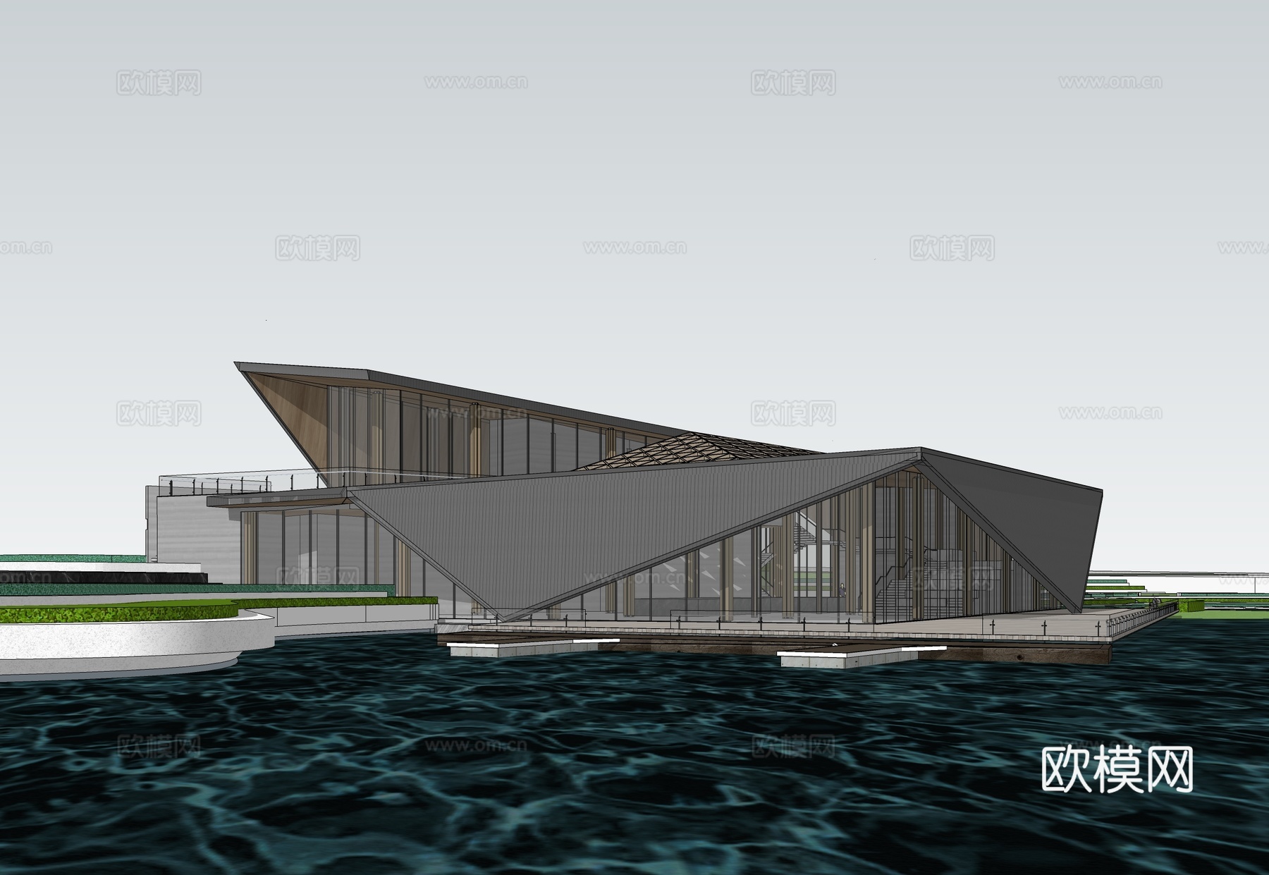 现代展览馆建筑 博物馆 建筑外观su模型