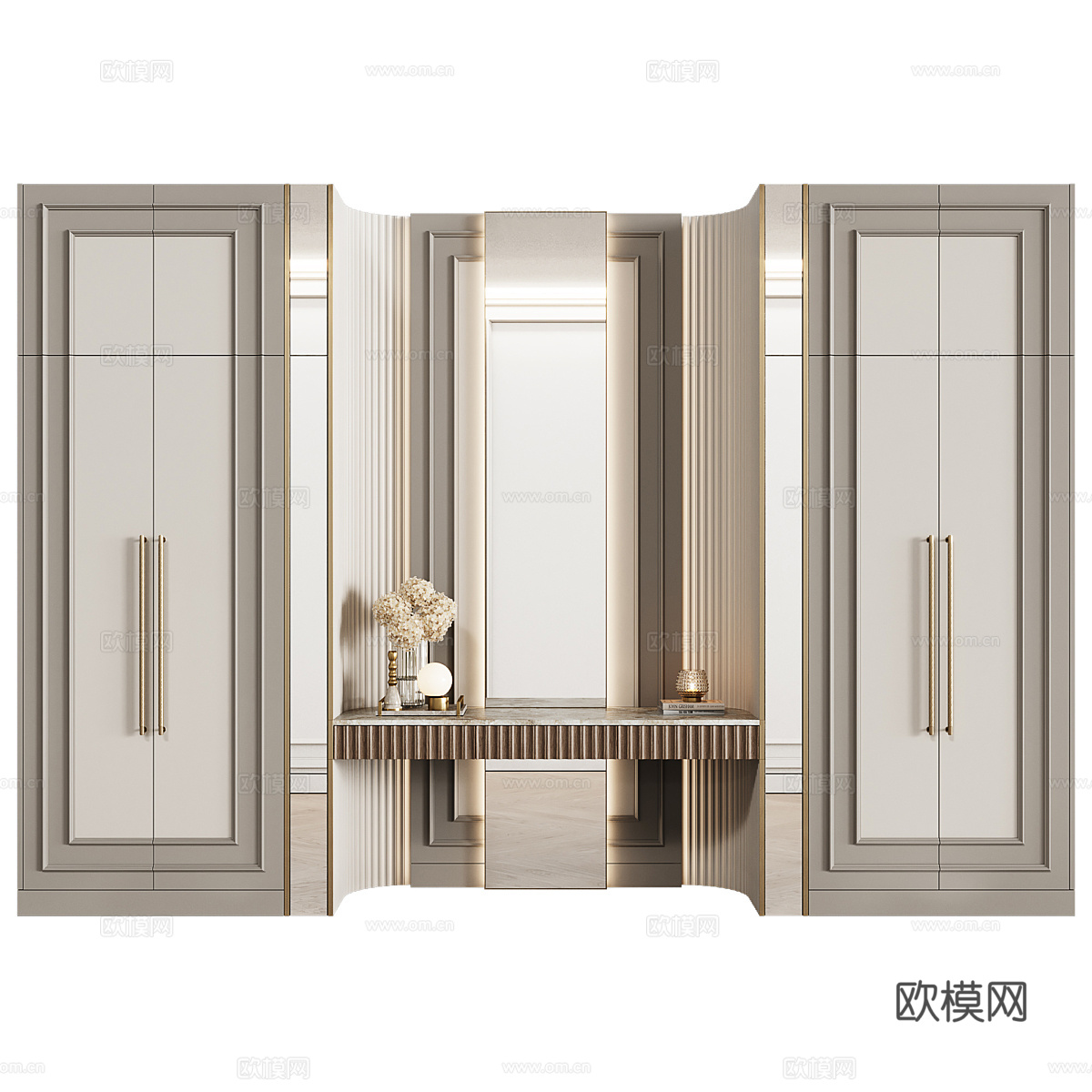 新古典主义衣柜梳妆台3d模型下载（渲染图2）