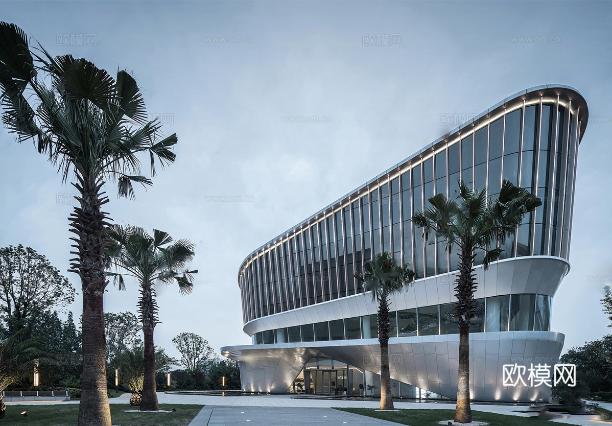现代展览馆建筑 博物馆 建筑外观su模型