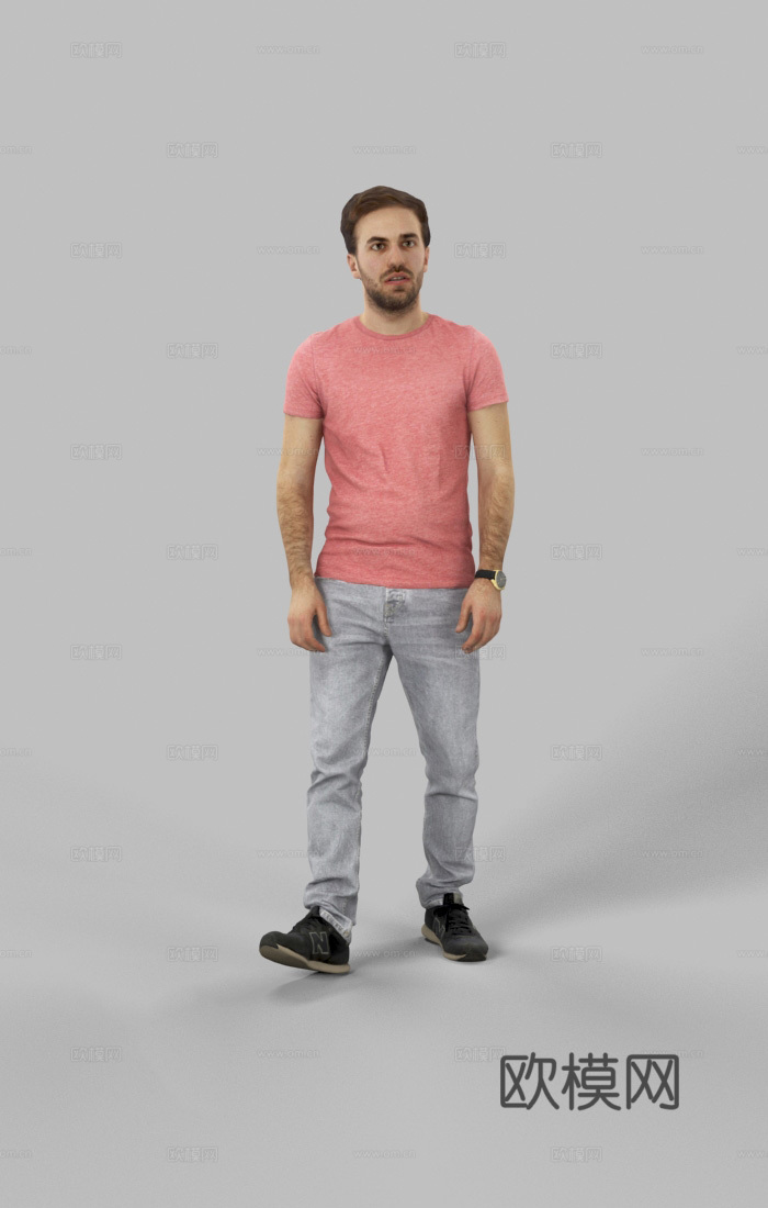 现代人物 三维人物 穿短袖的男人su模型
