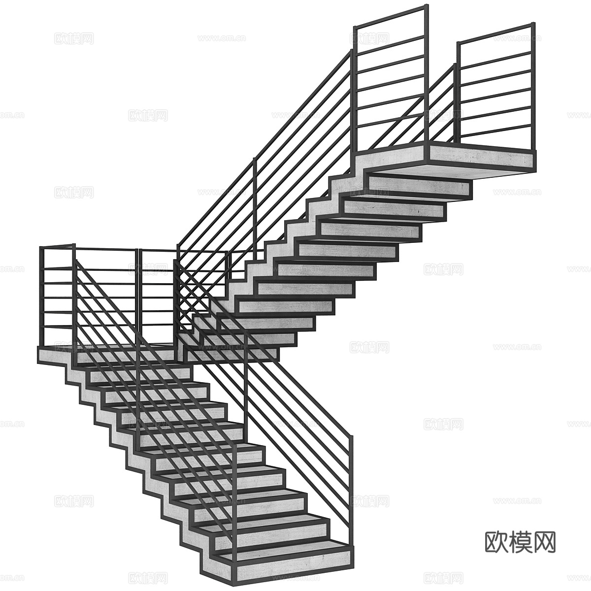 现代户外钢结构扶手楼梯3d模型下载（渲染图2）