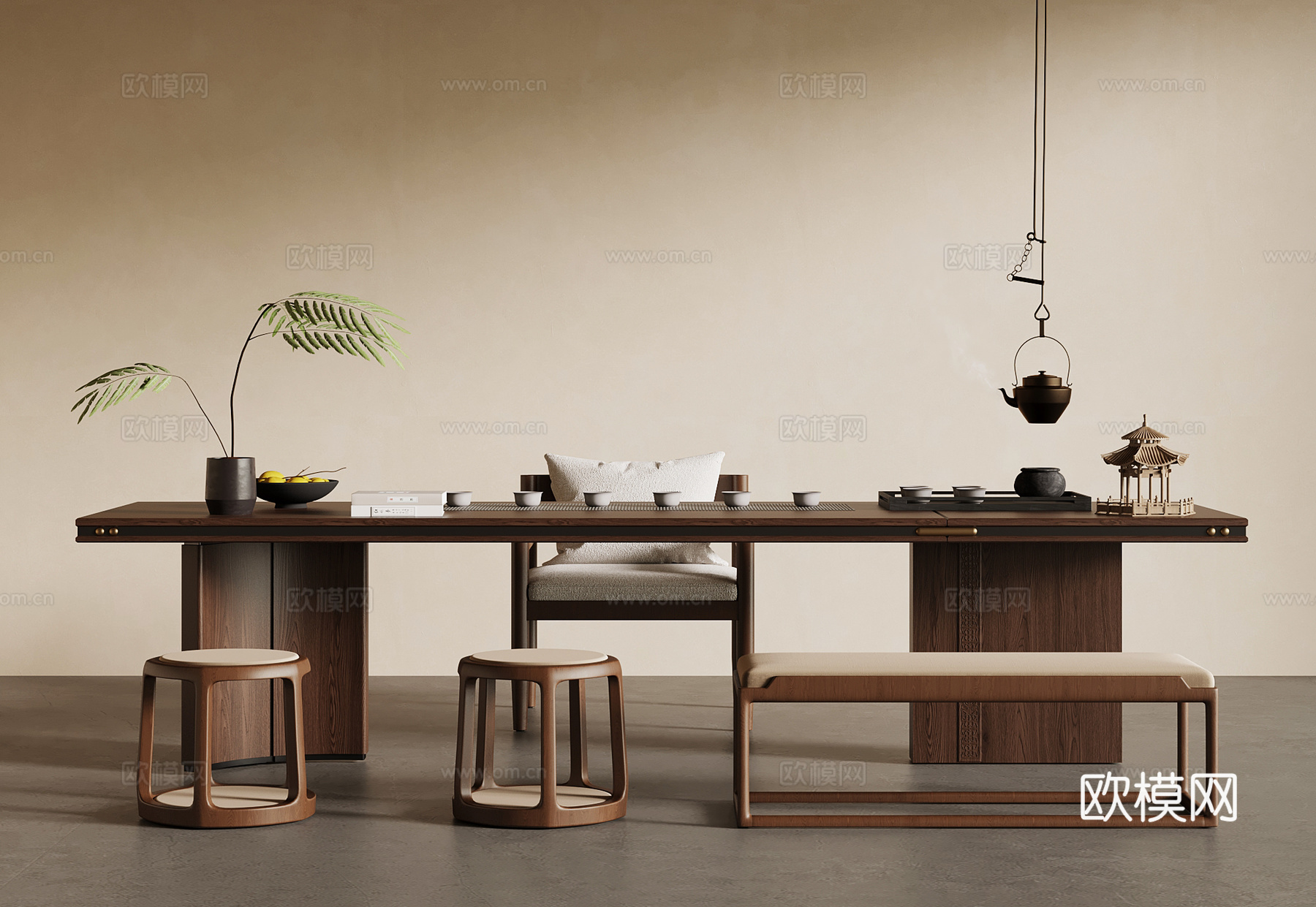 新中式餐桌椅su模型
