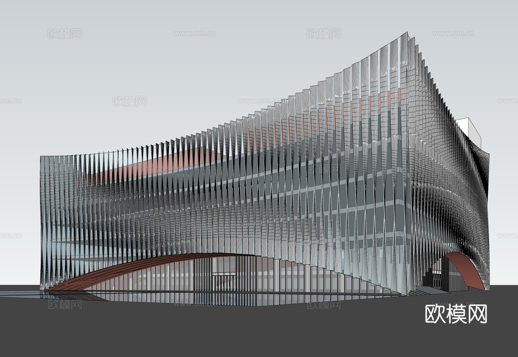 现代展览馆建筑 博物馆 建筑外观su模型
