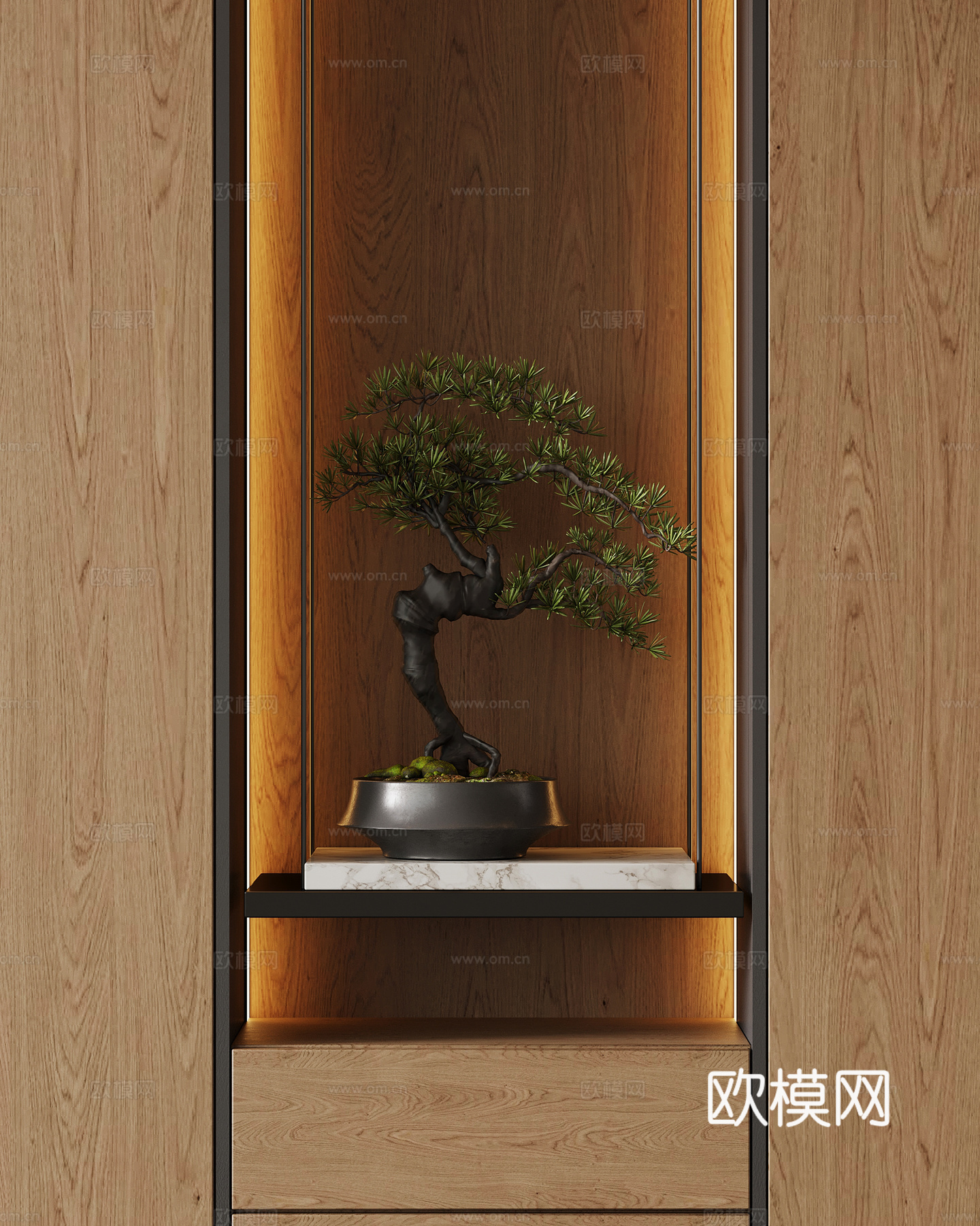 新中式盆栽 松树植物盆栽su模型