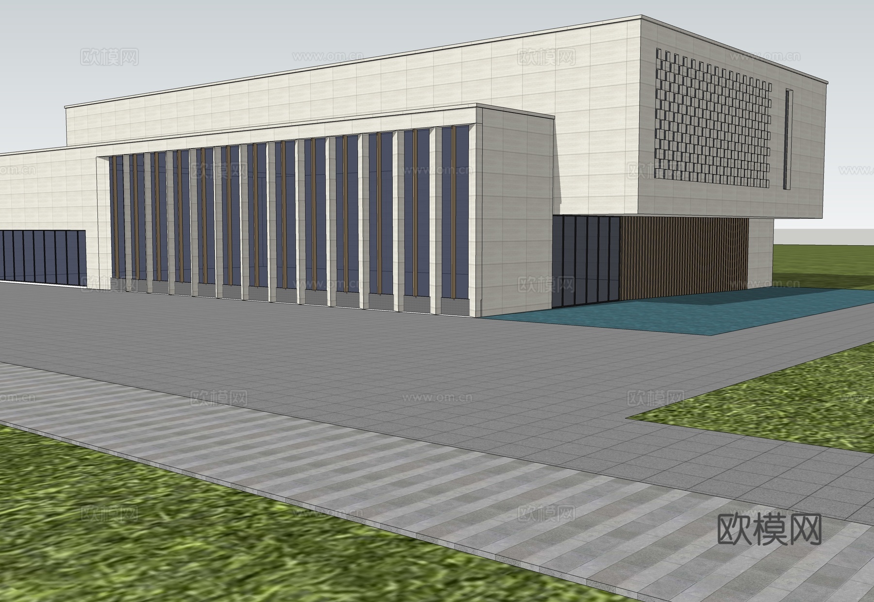 现代展览馆建筑 博物馆 建筑外观su模型