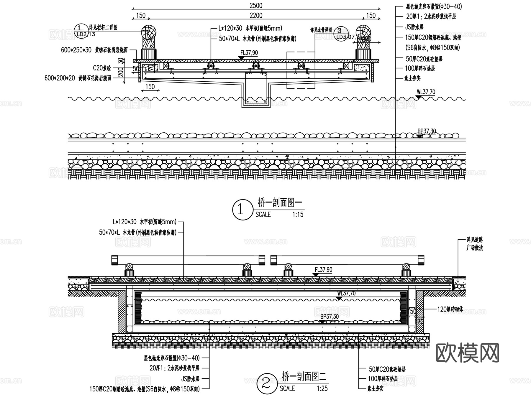 休闲园林景观桥CAD扩初施工图集 42套cad施工图