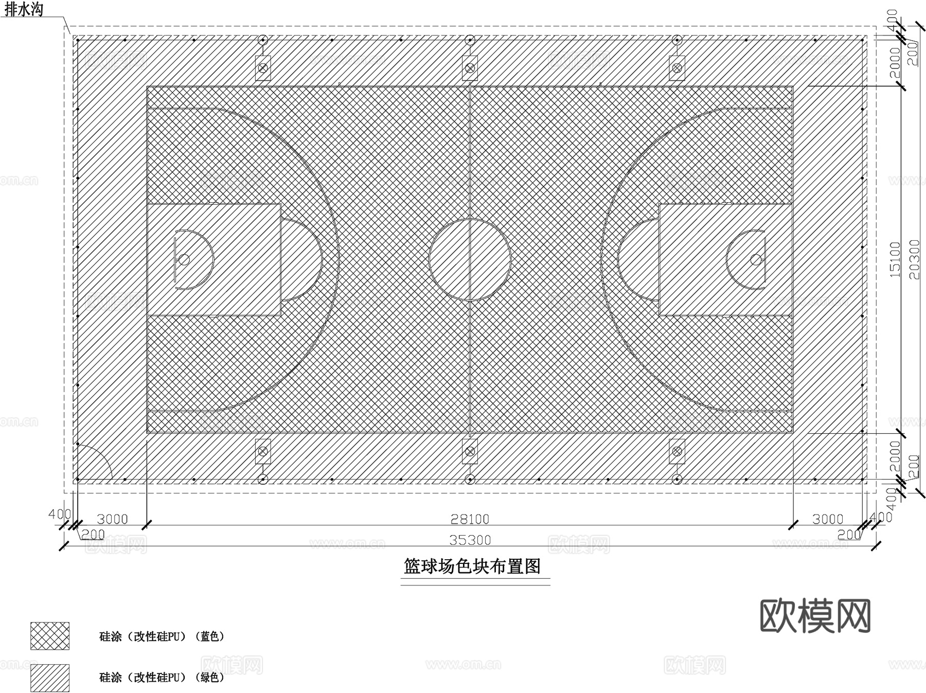学校标准篮球场构造节点详图及照明全套CAD施工图集cad施工图