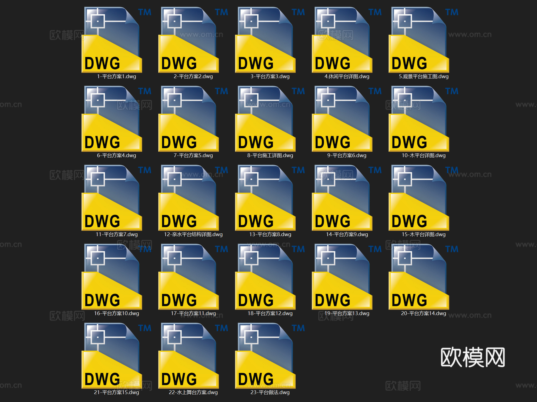 休闲观景亲水平台大样景观CAD施工图集 23套cad施工图