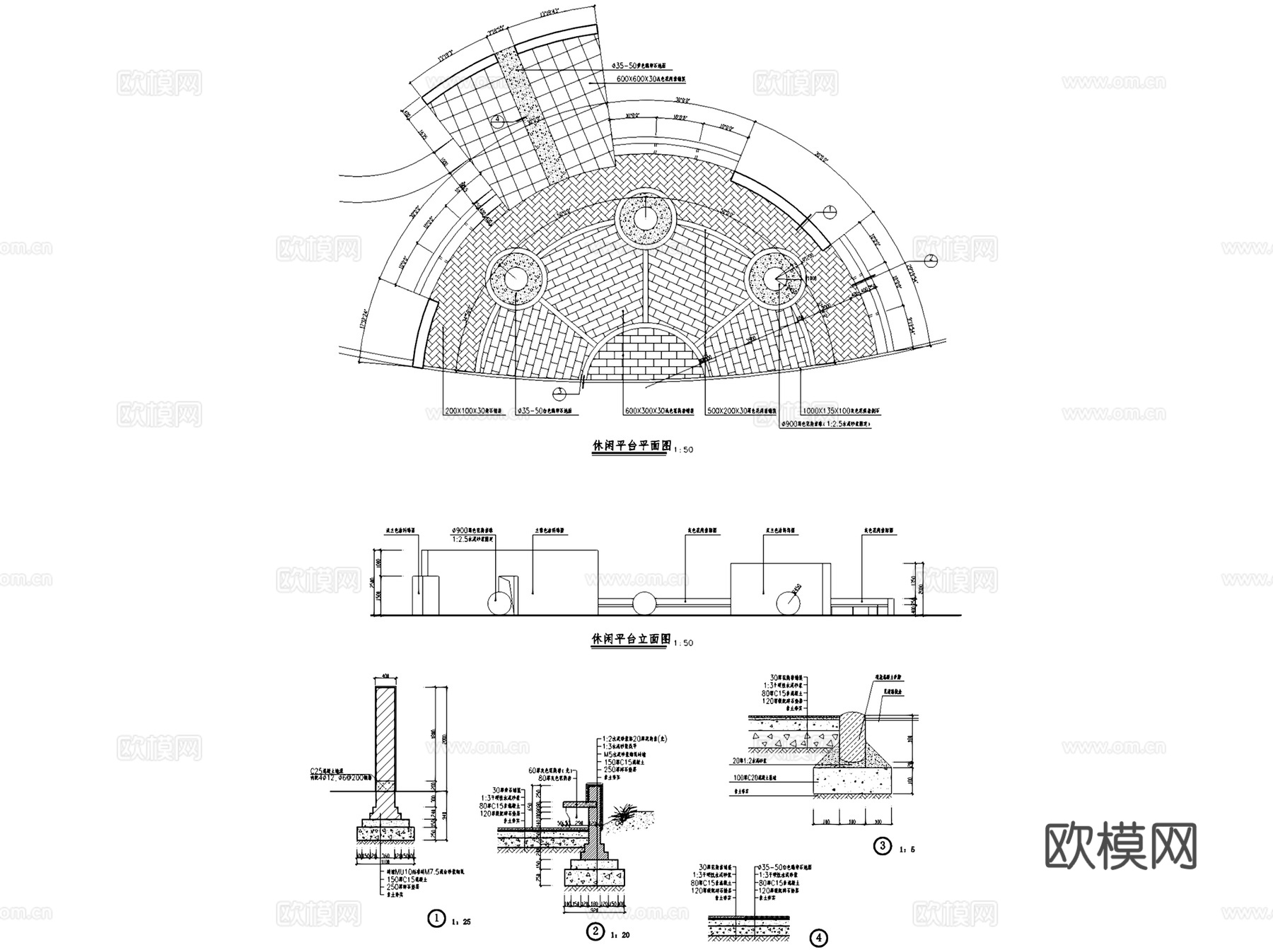 休闲观景亲水平台大样景观CAD施工图集 23套cad施工图