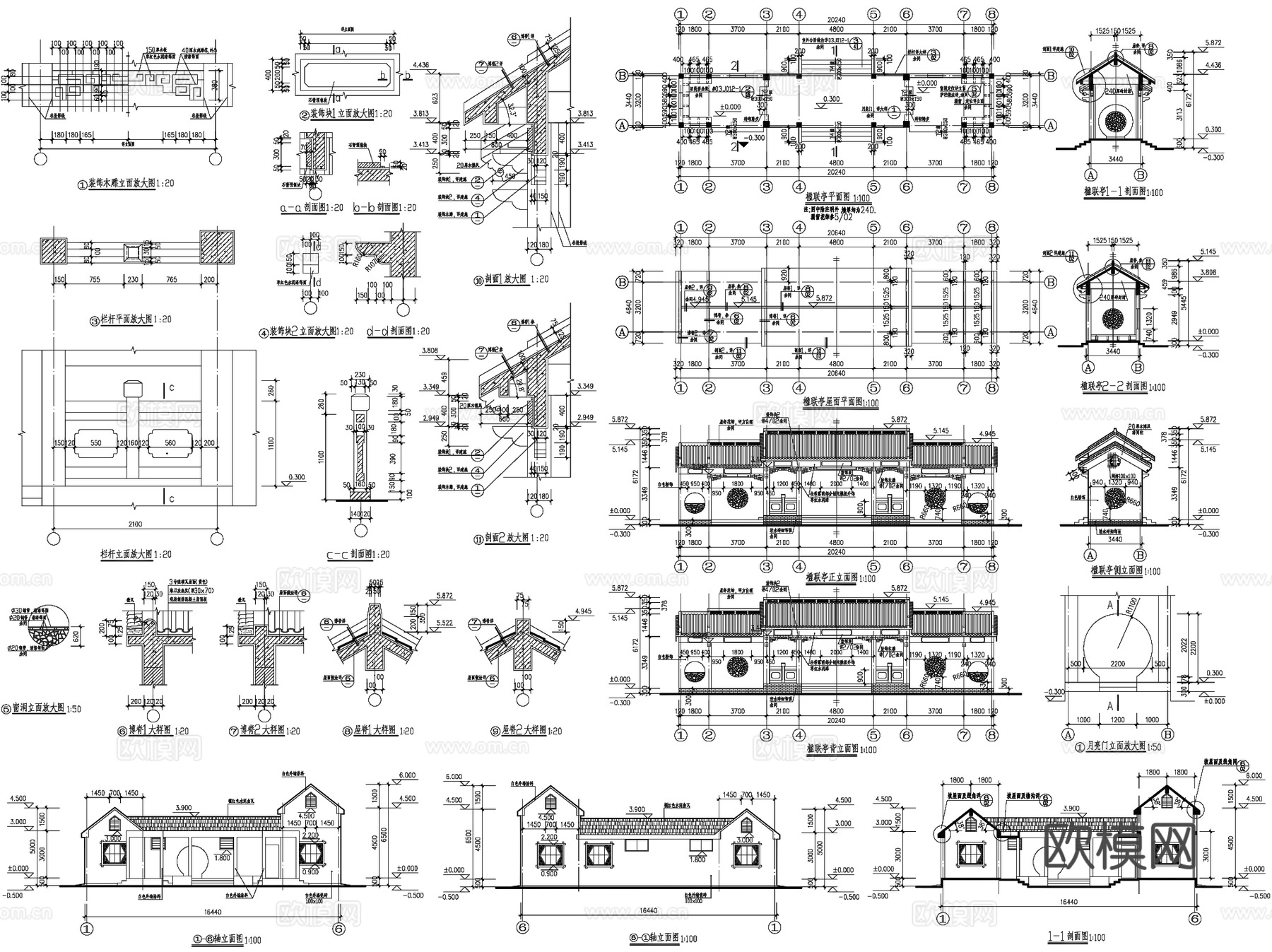 中式景观廊架廊亭通廊长廊CAD施工图集 50套cad施工图
