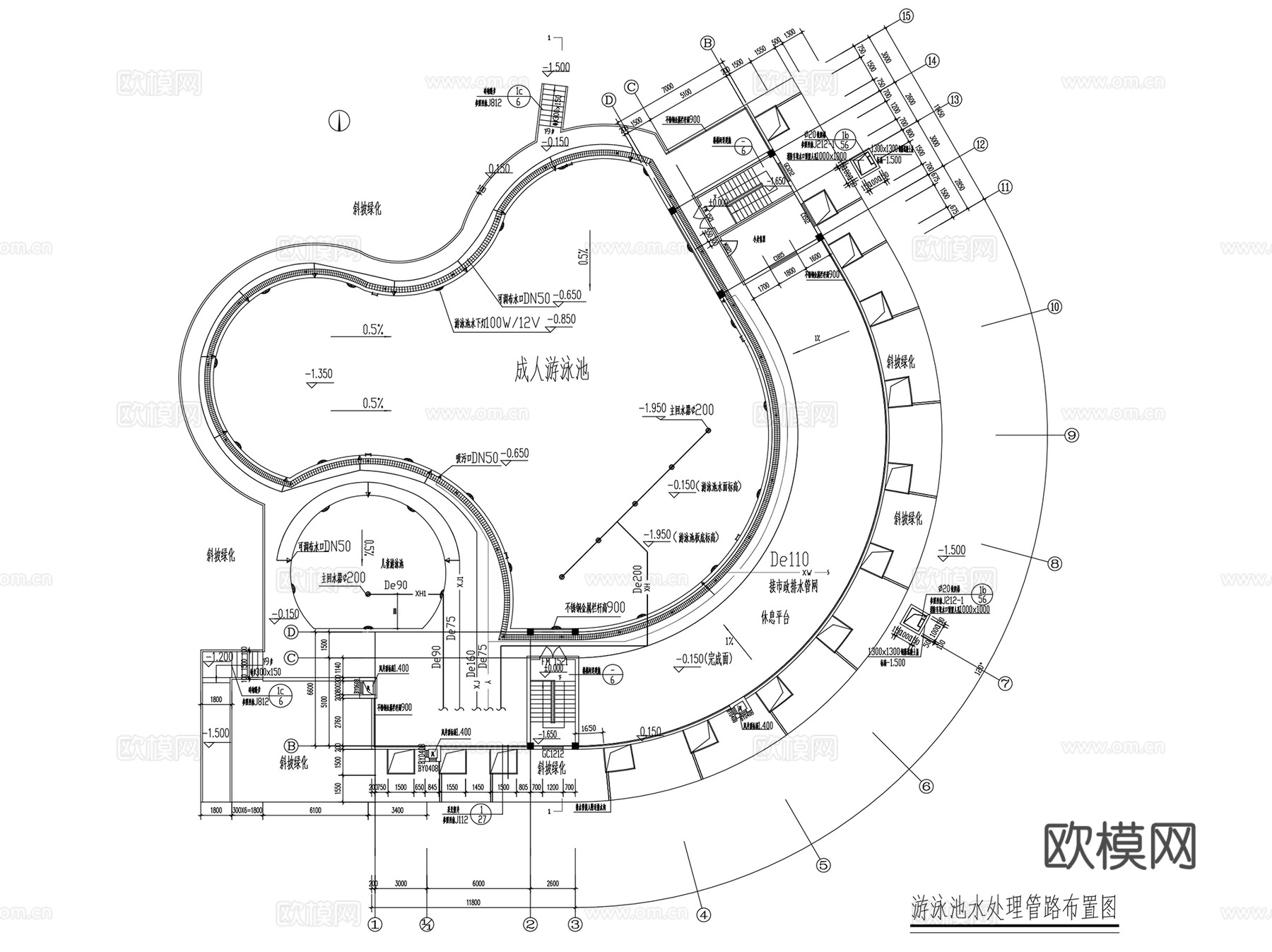 游泳池温泉池儿童戏水池CAD施工图集 20套cad施工图