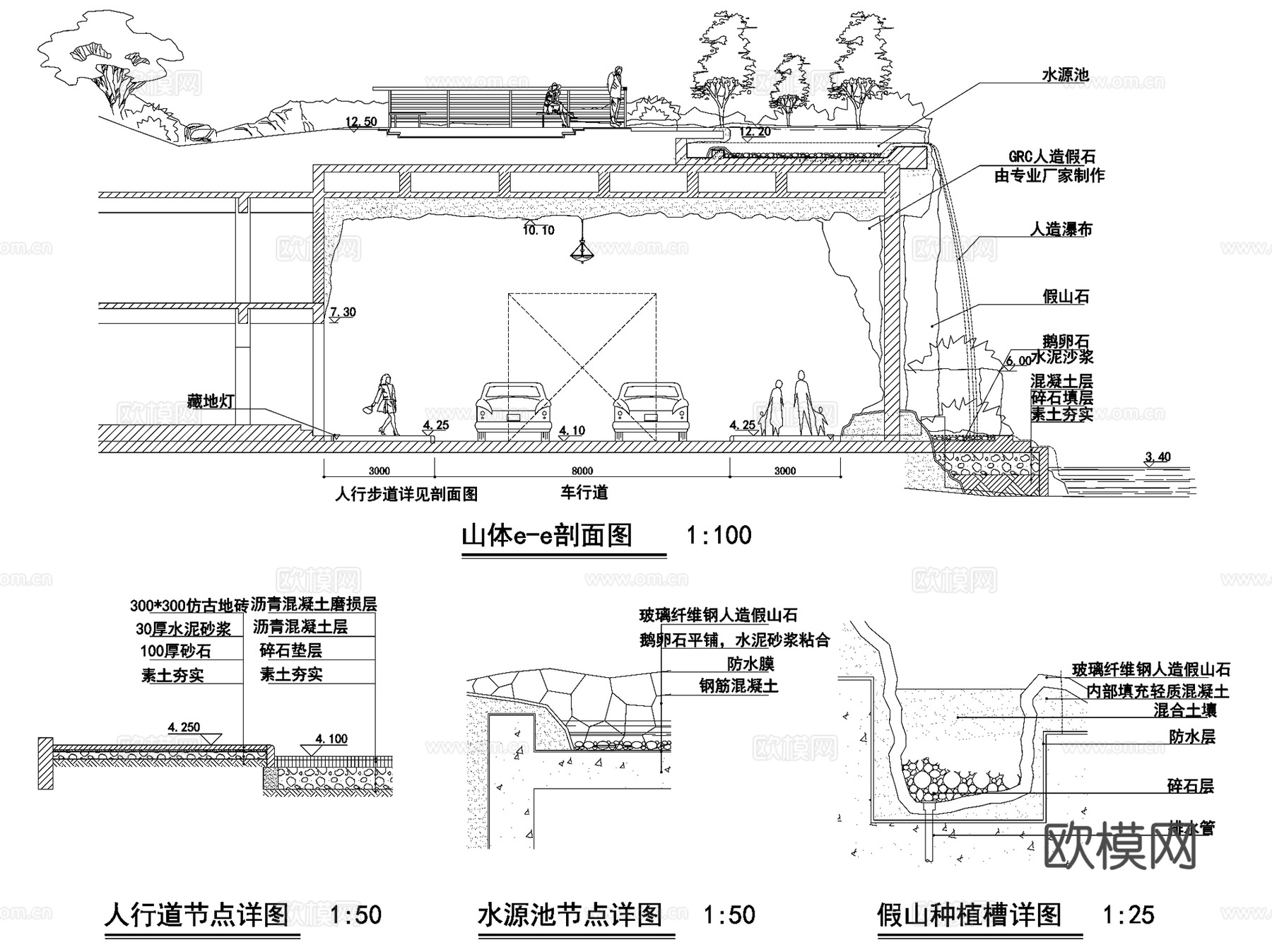 园林景观竖向高差地形平立剖CAD施工图集 47套cad施工图