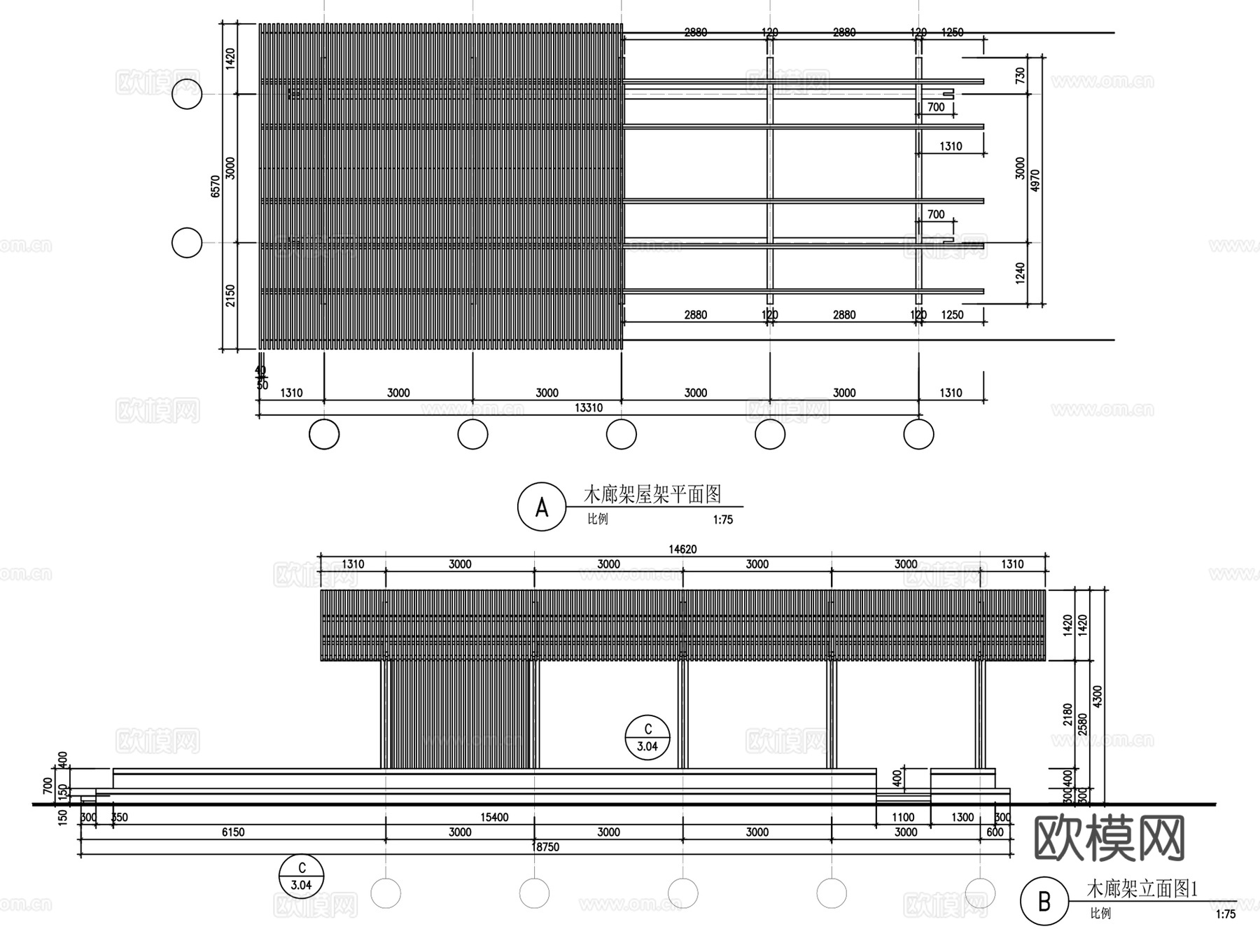 园林景观亭休闲廊架CAD施工图合集 36套cad施工图